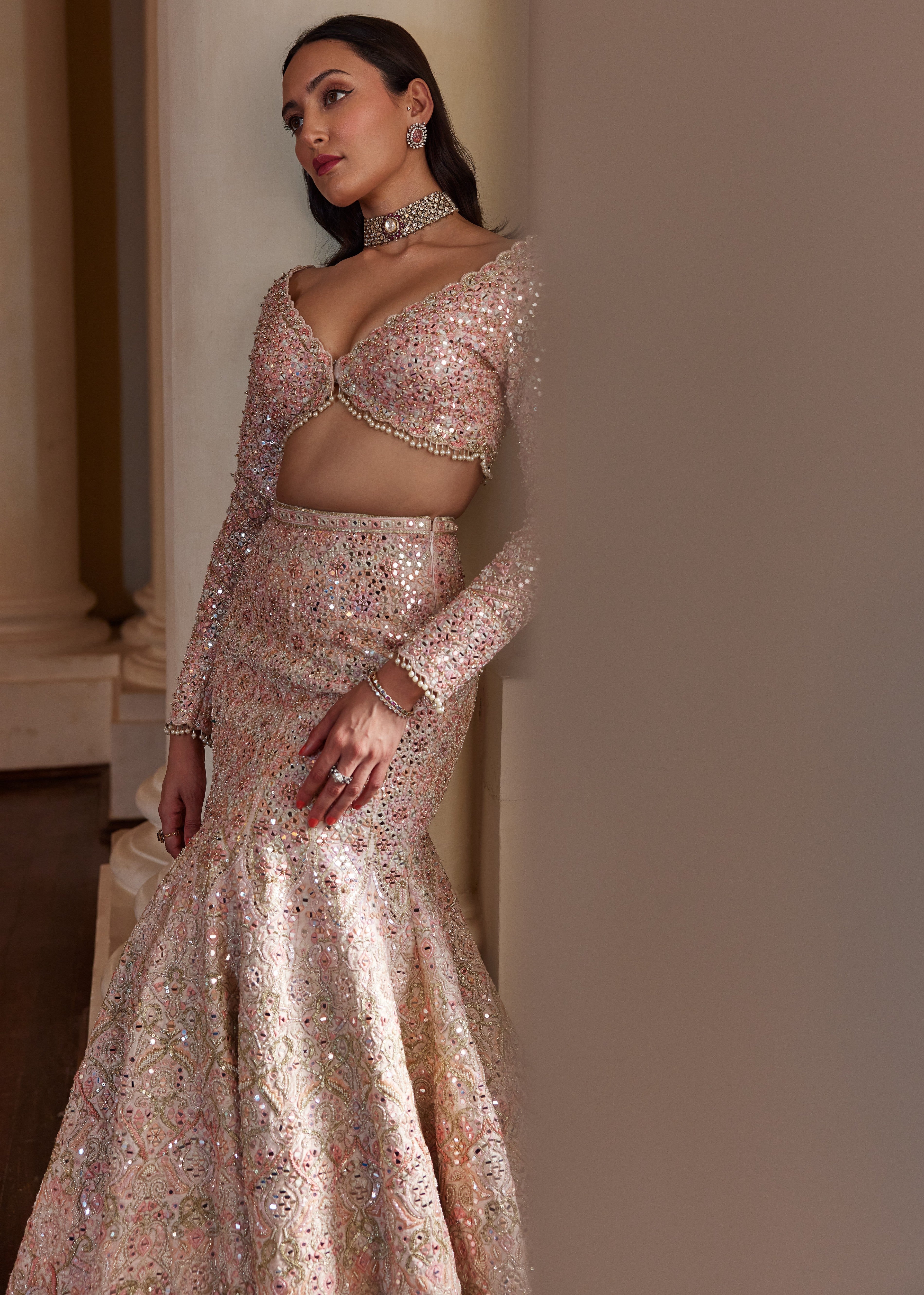 Pink Fit and Flare Lehenga Set