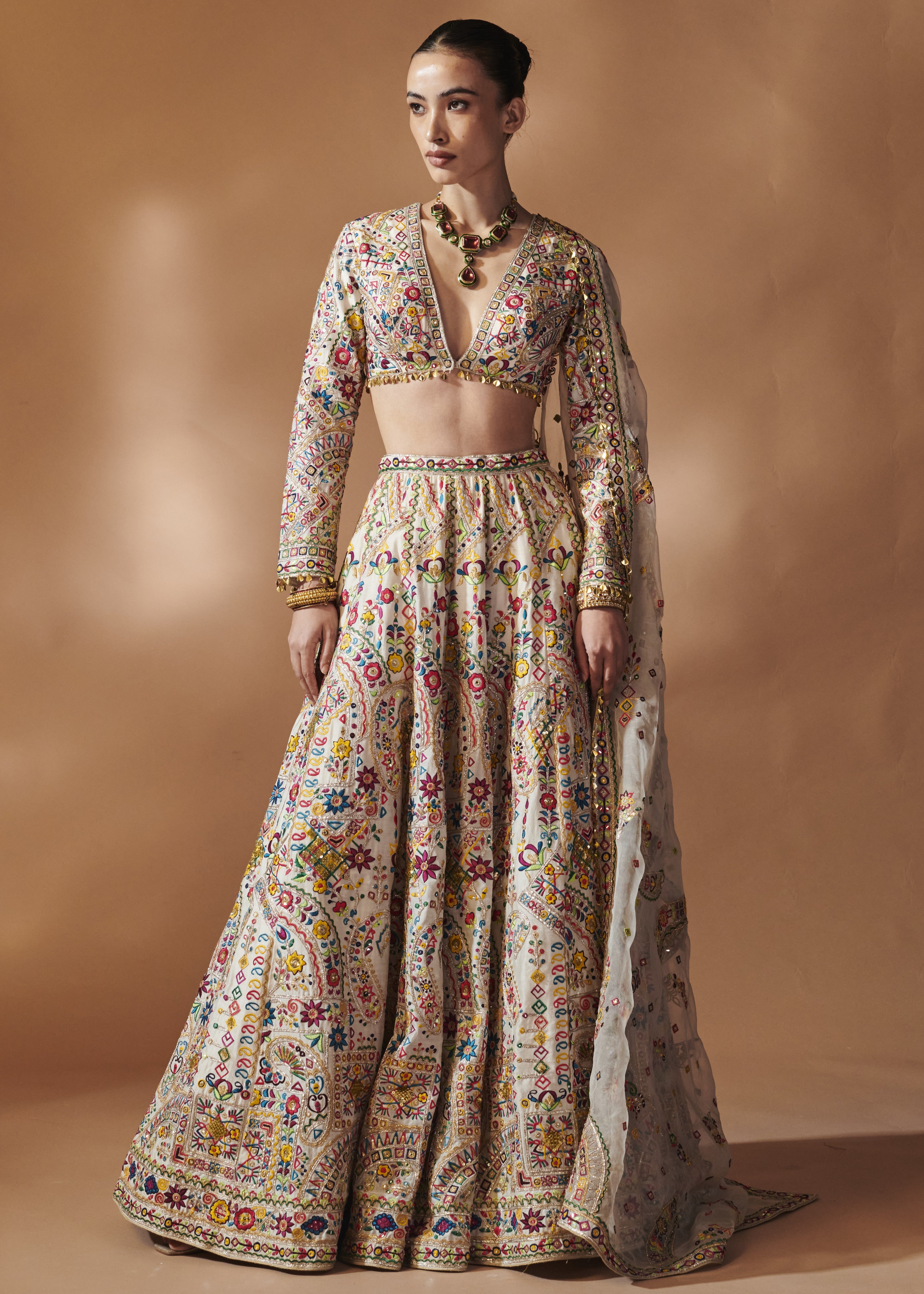 Ivory Full Sleeve Lehenga Set
