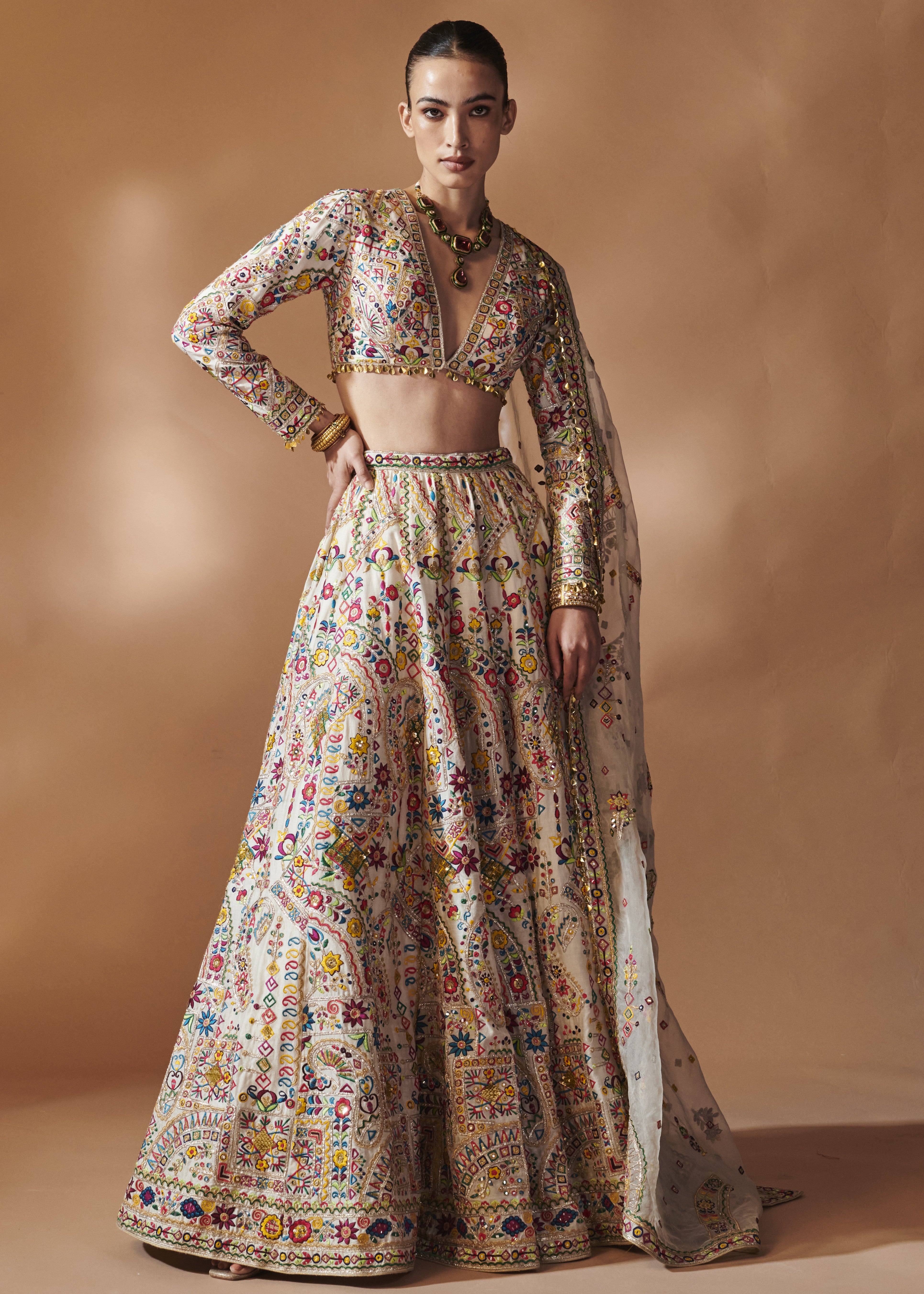 Ivory Full Sleeve Lehenga Set