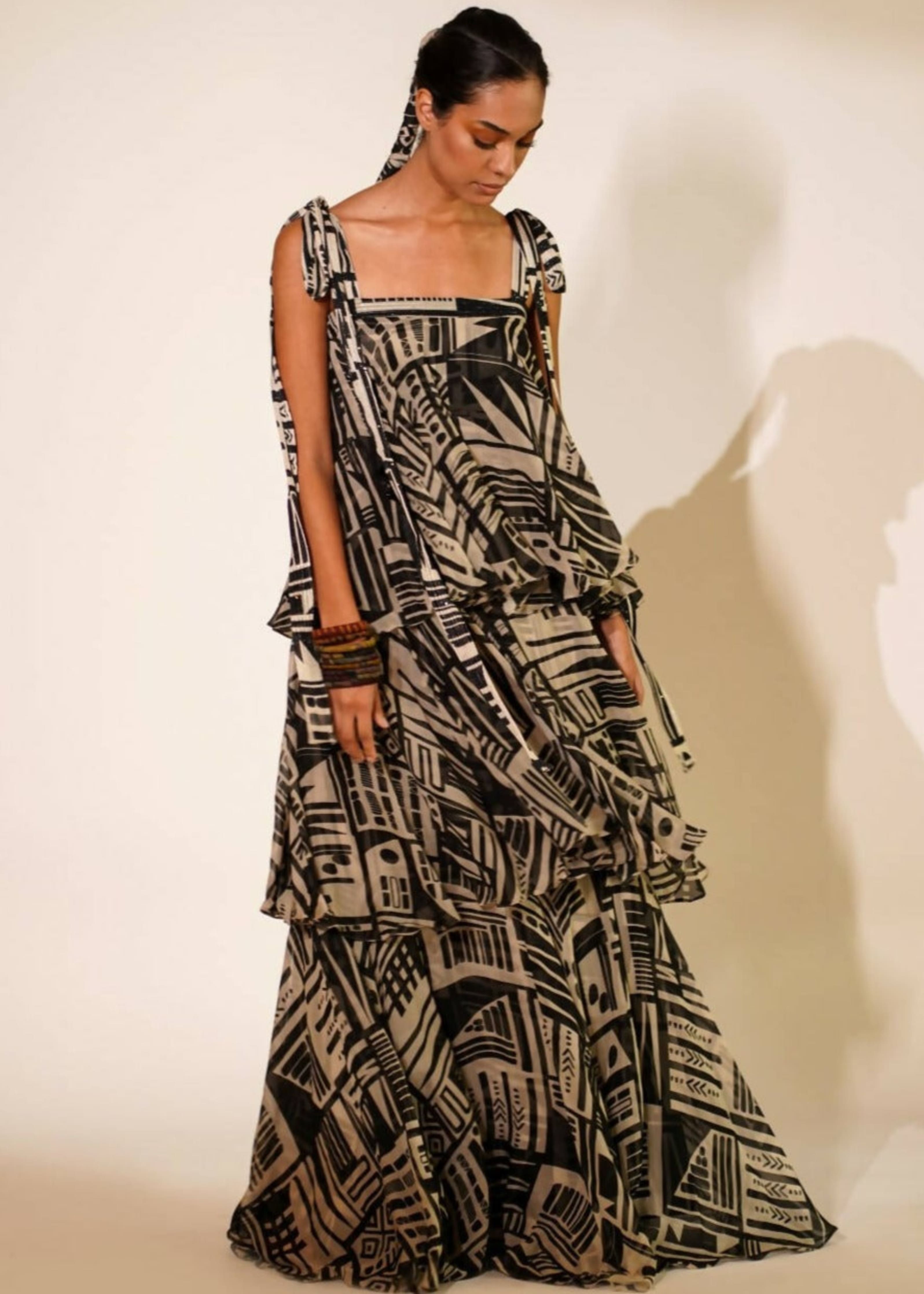 Abstract Print Tiered Maxi Dress