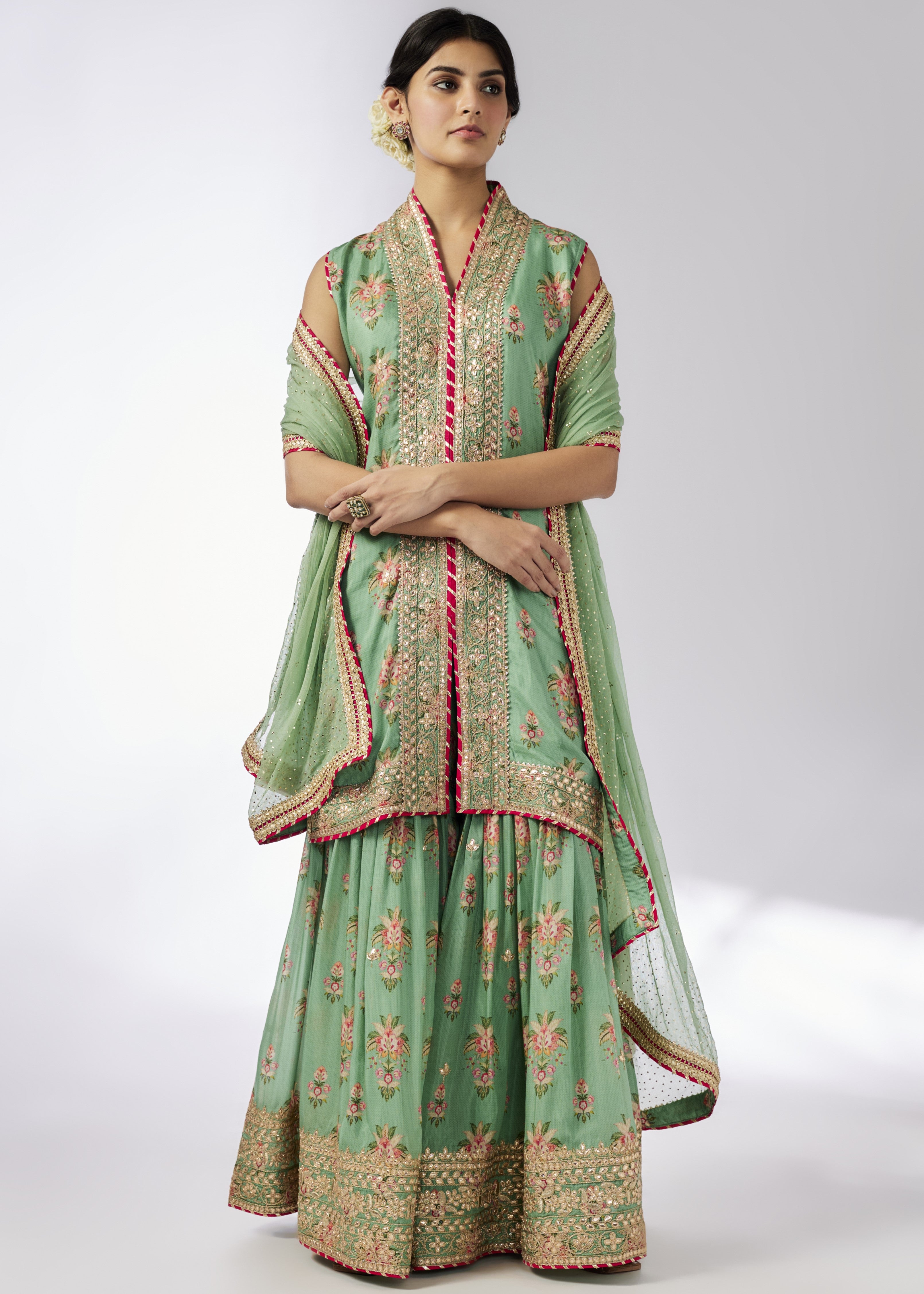 Mint Dhriti Sleeveless Sharara Set