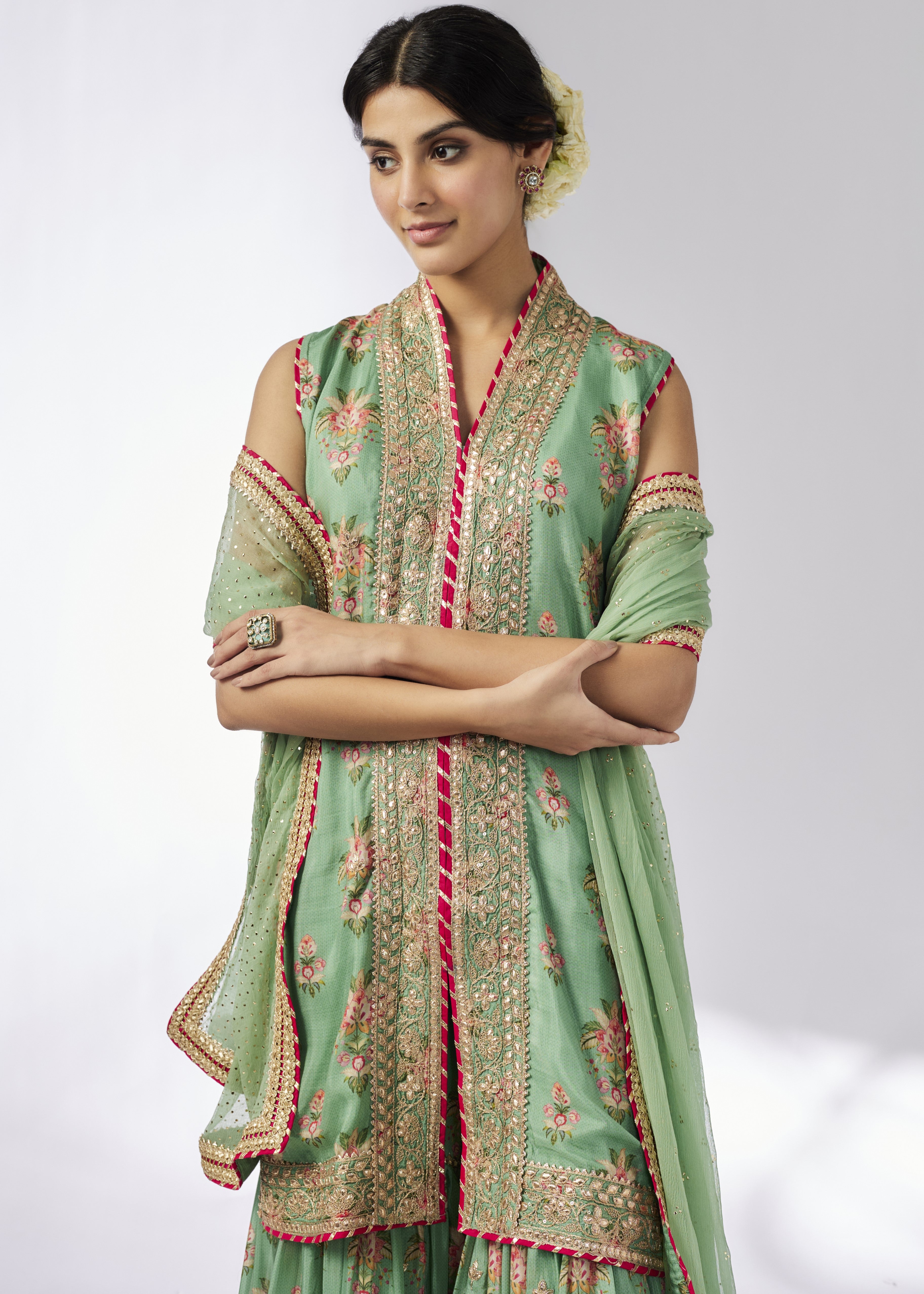 Mint Dhriti Sleeveless Sharara Set