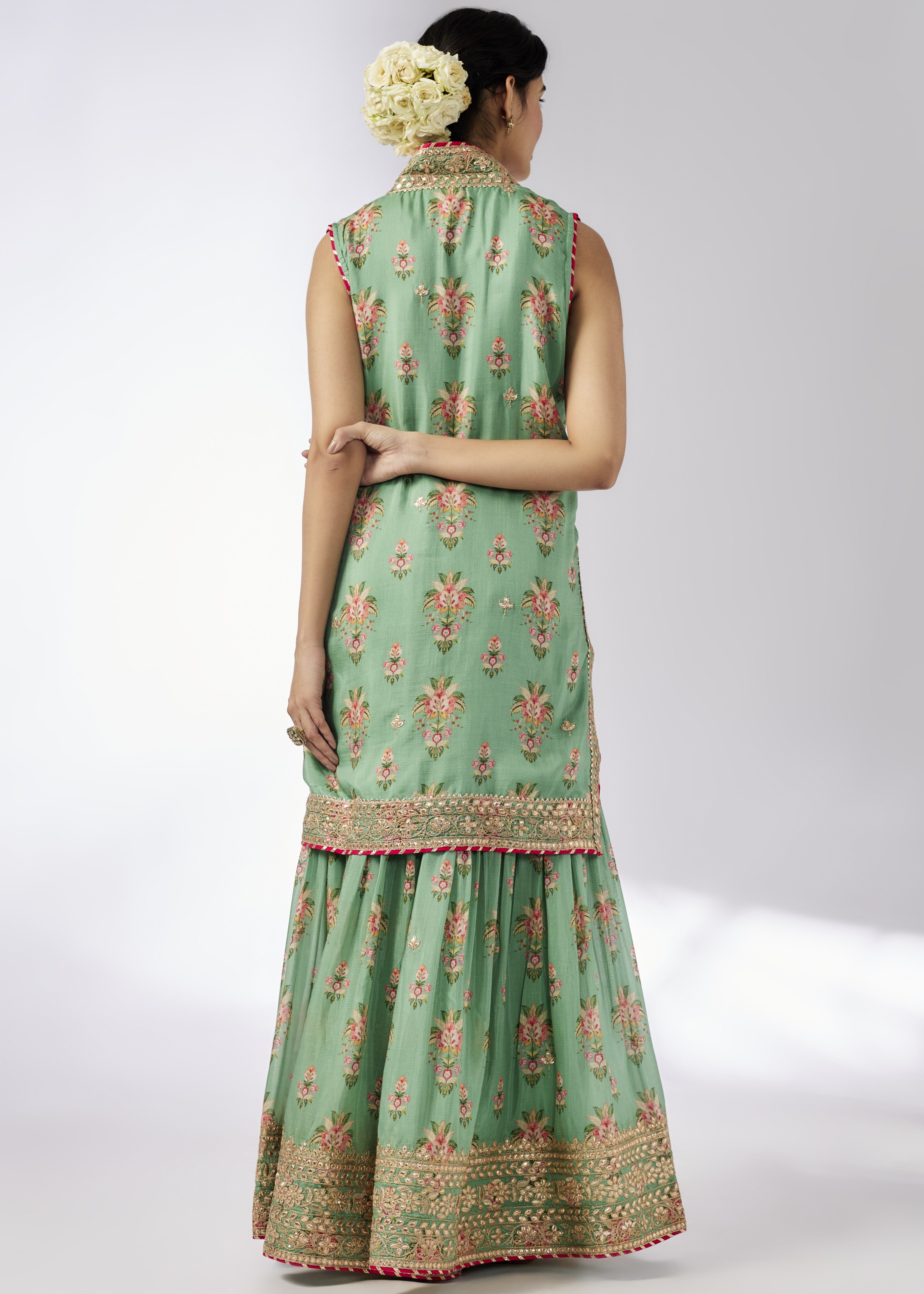 Mint Dhriti Sleeveless Sharara Set