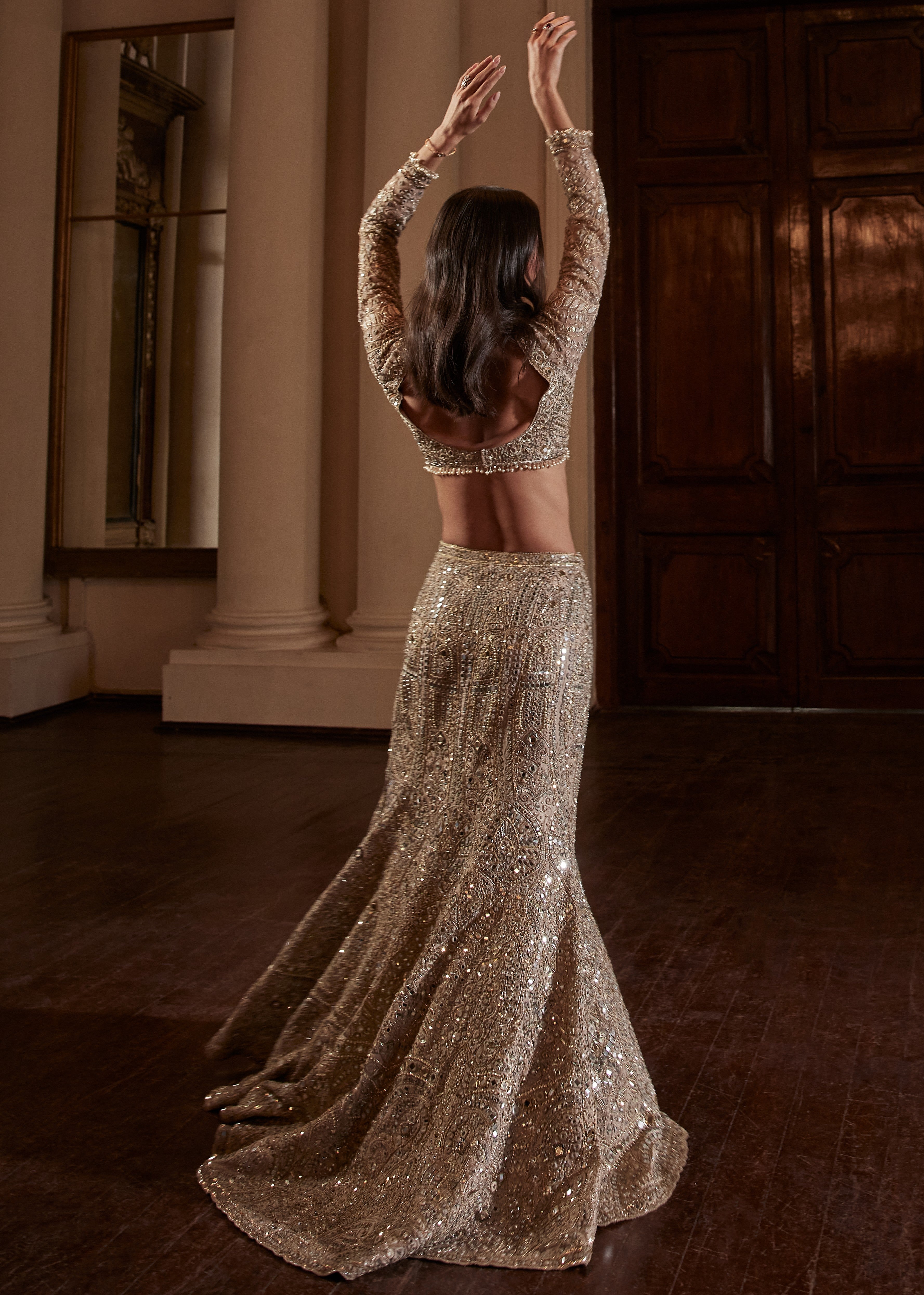 Grey Fit and Flare Lehenga Set
