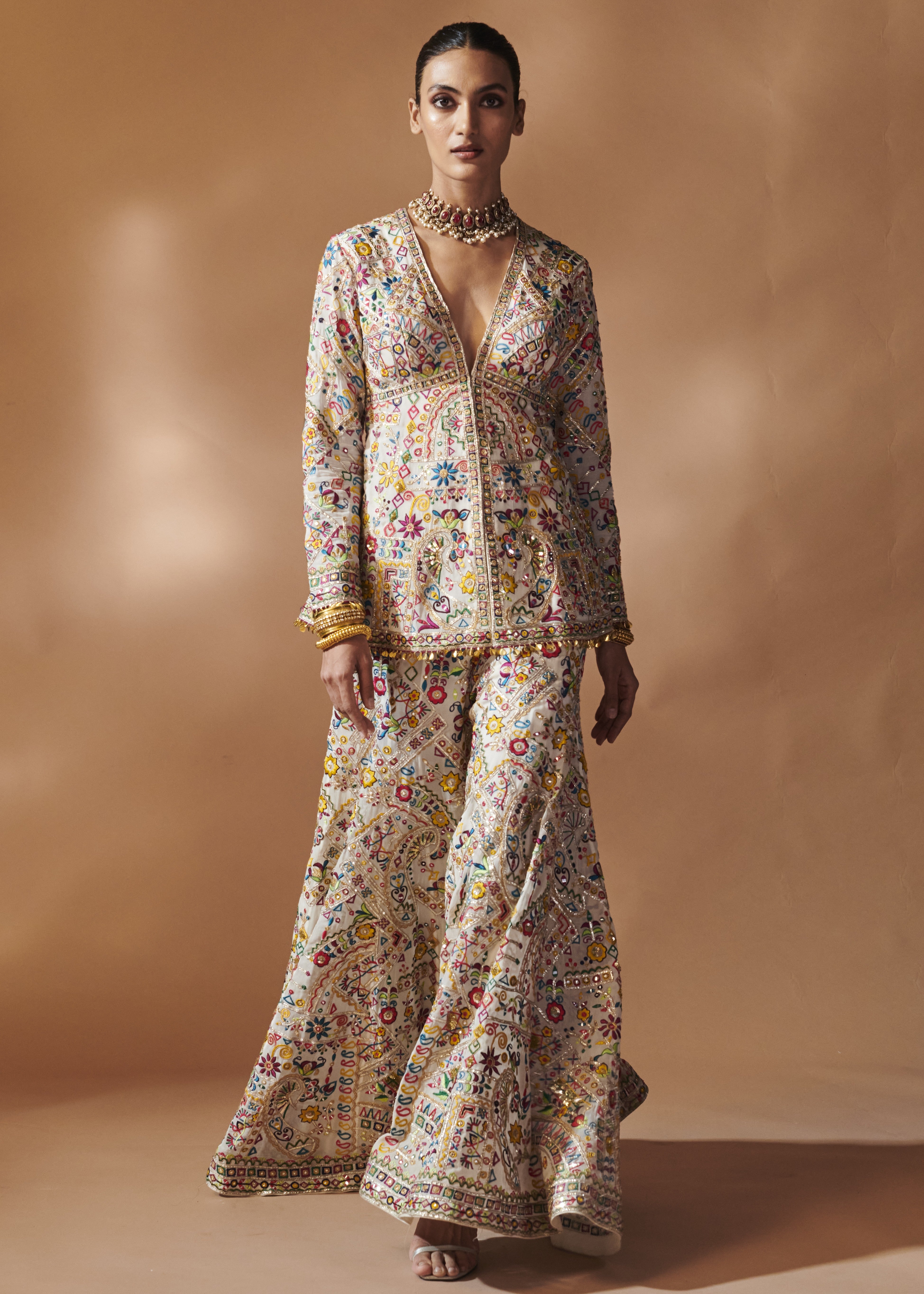 Ivory Peplum Sharara Set