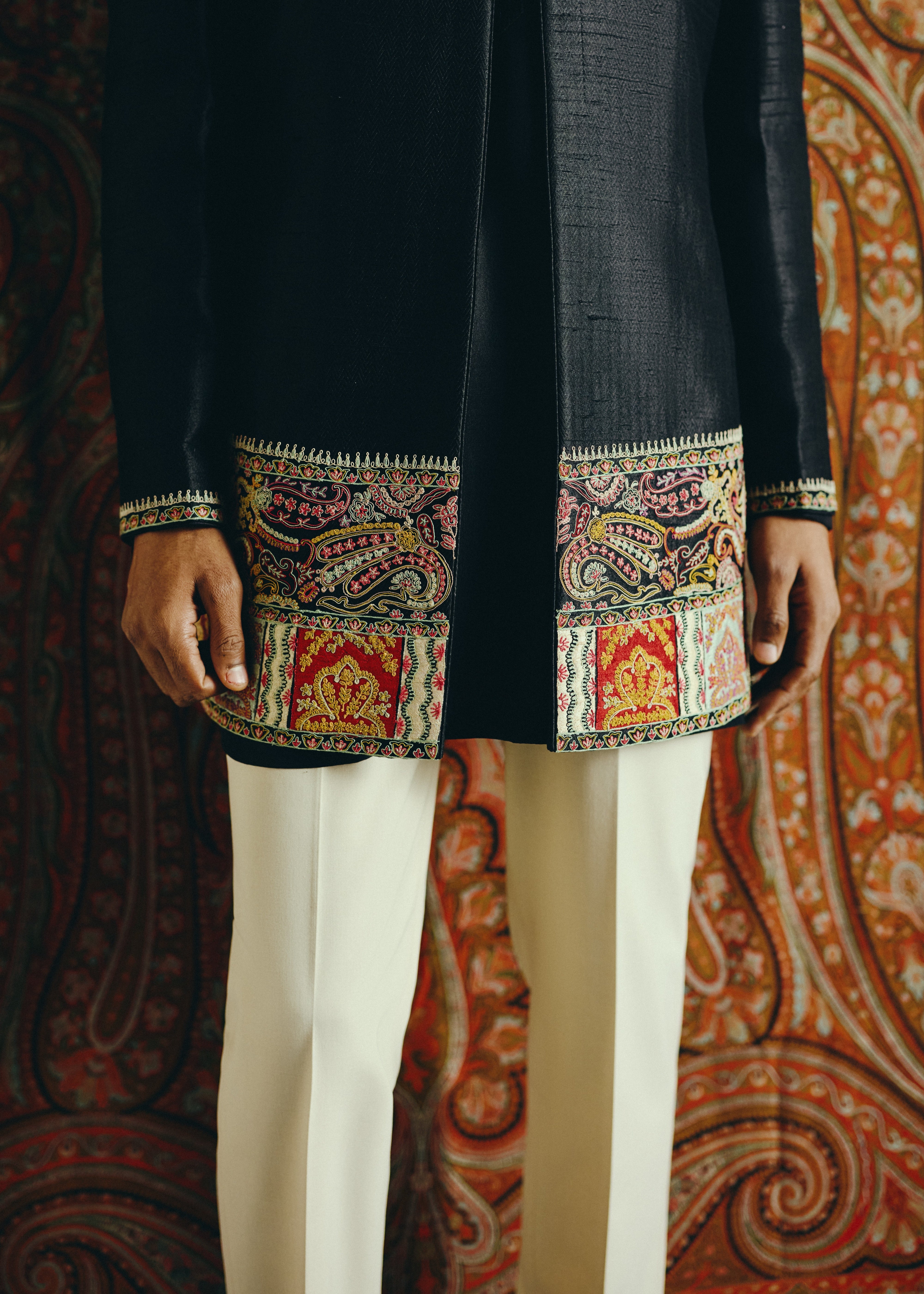 The Imperial Noir Open Jacket With Pant And Kurta Set