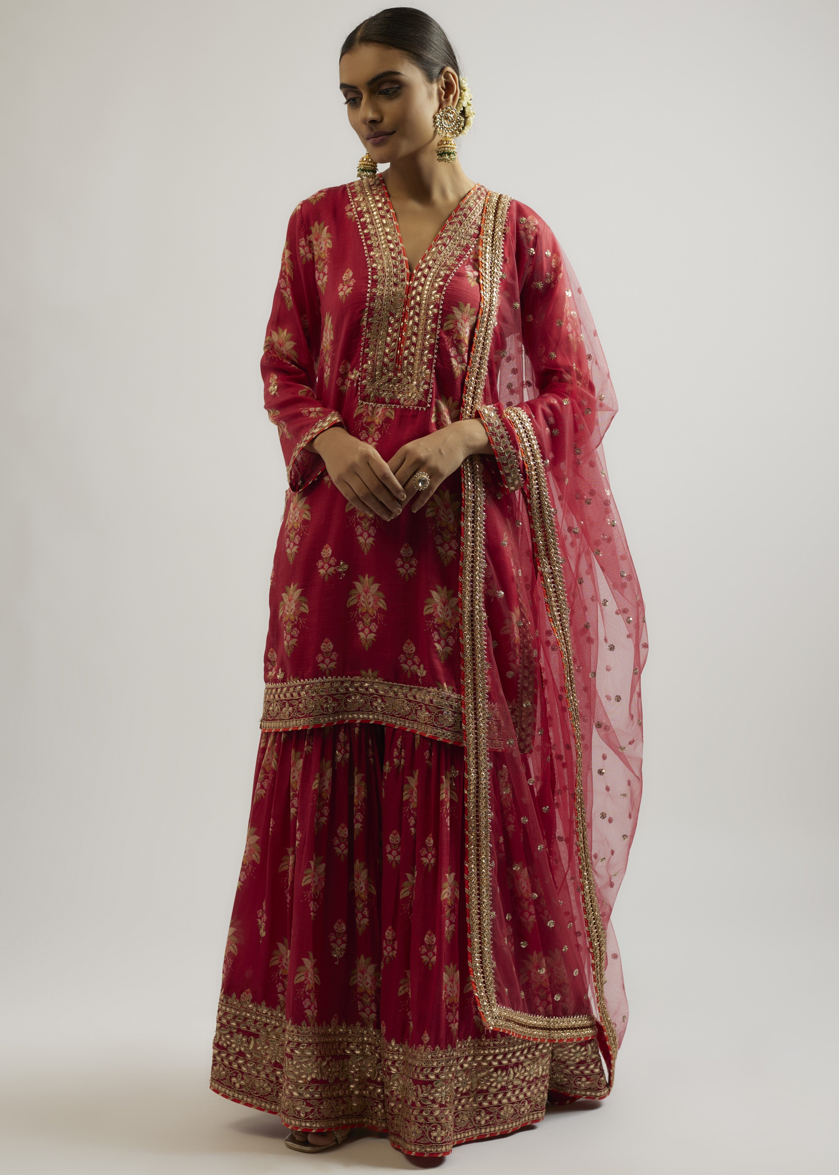 Red Sadhna Sharara Set