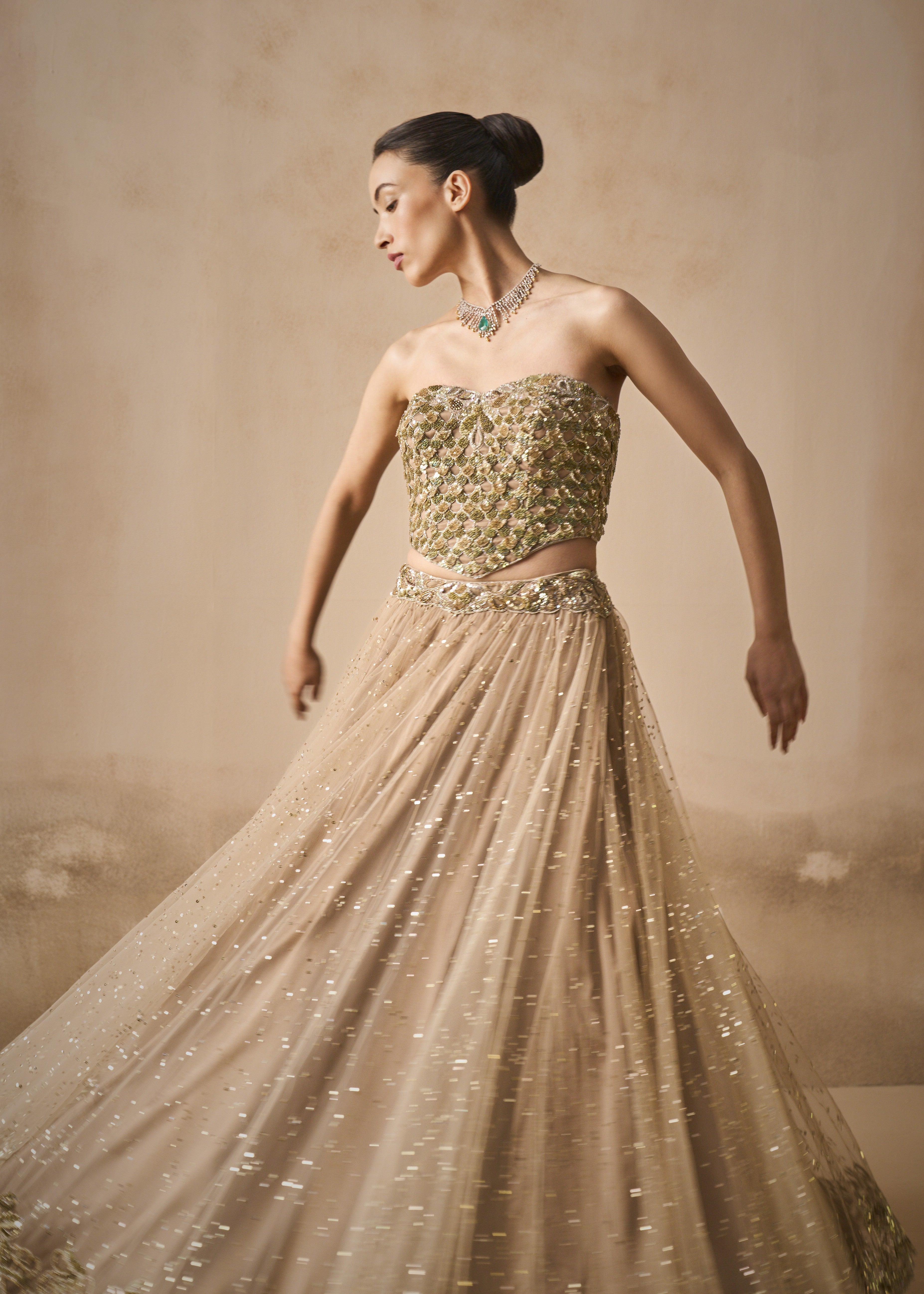 Biscuit Brown Lehenga And Corset