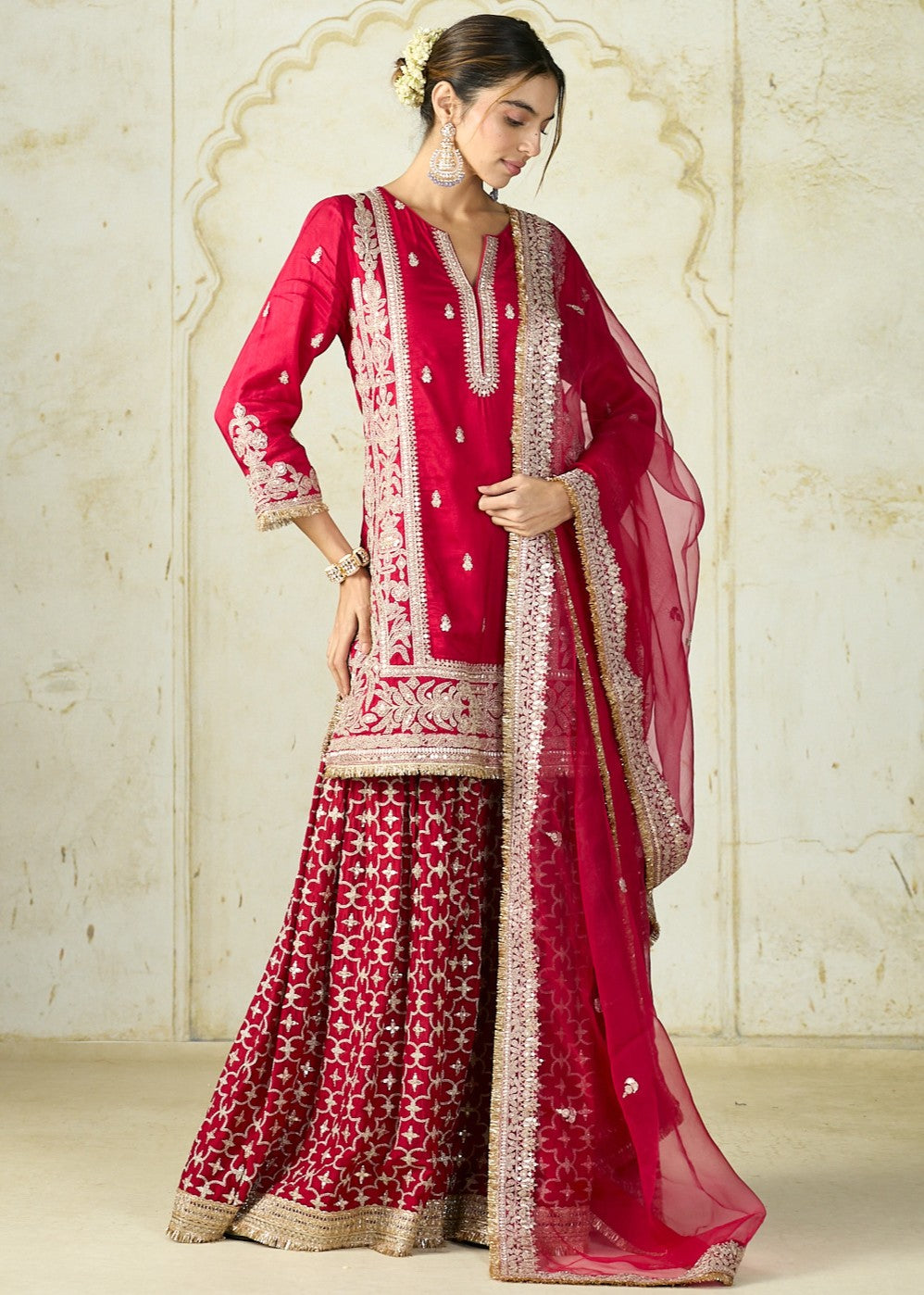 Red Mumtaz Sharara Set