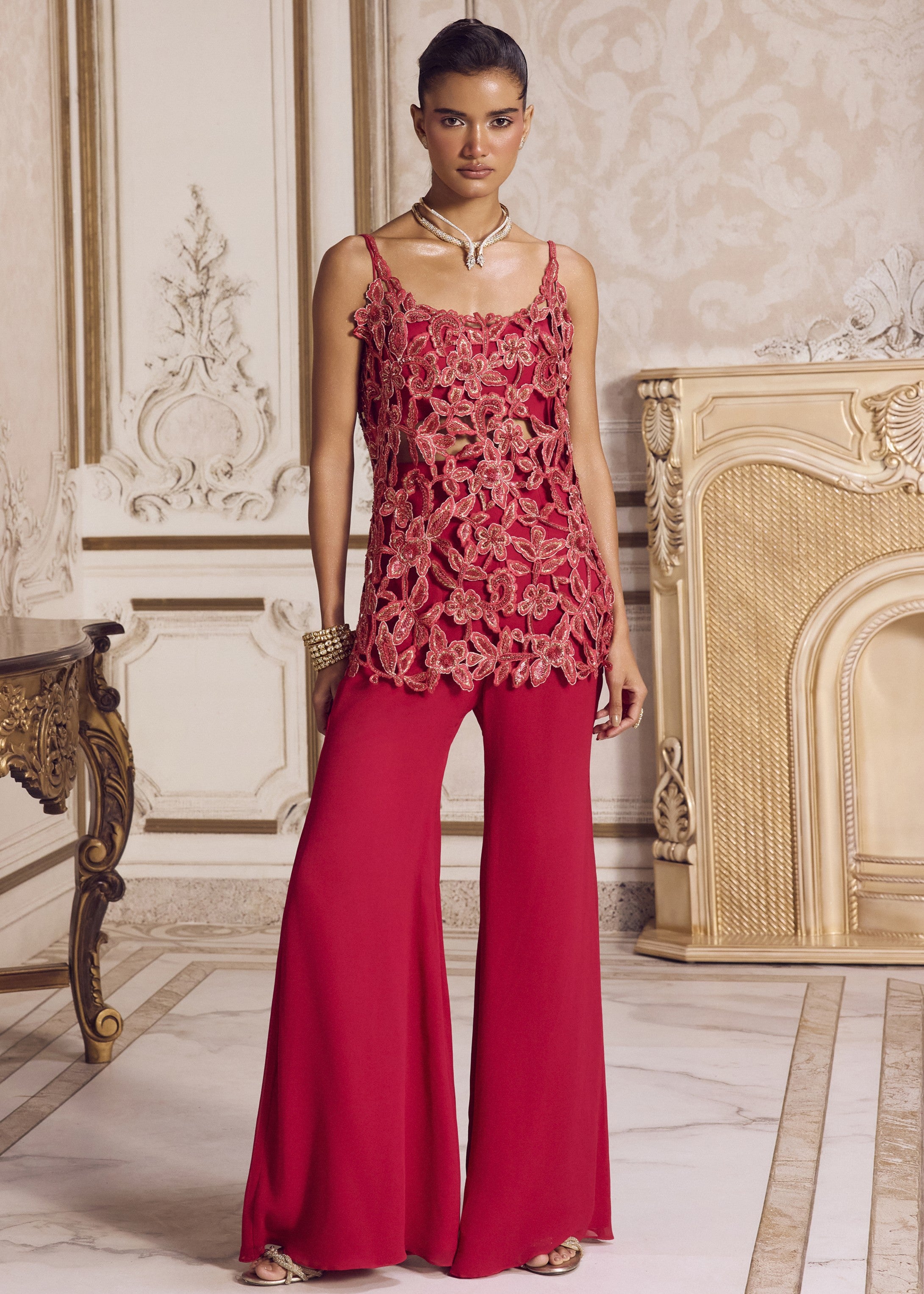 Magenta Cut Work Kurta And Pants