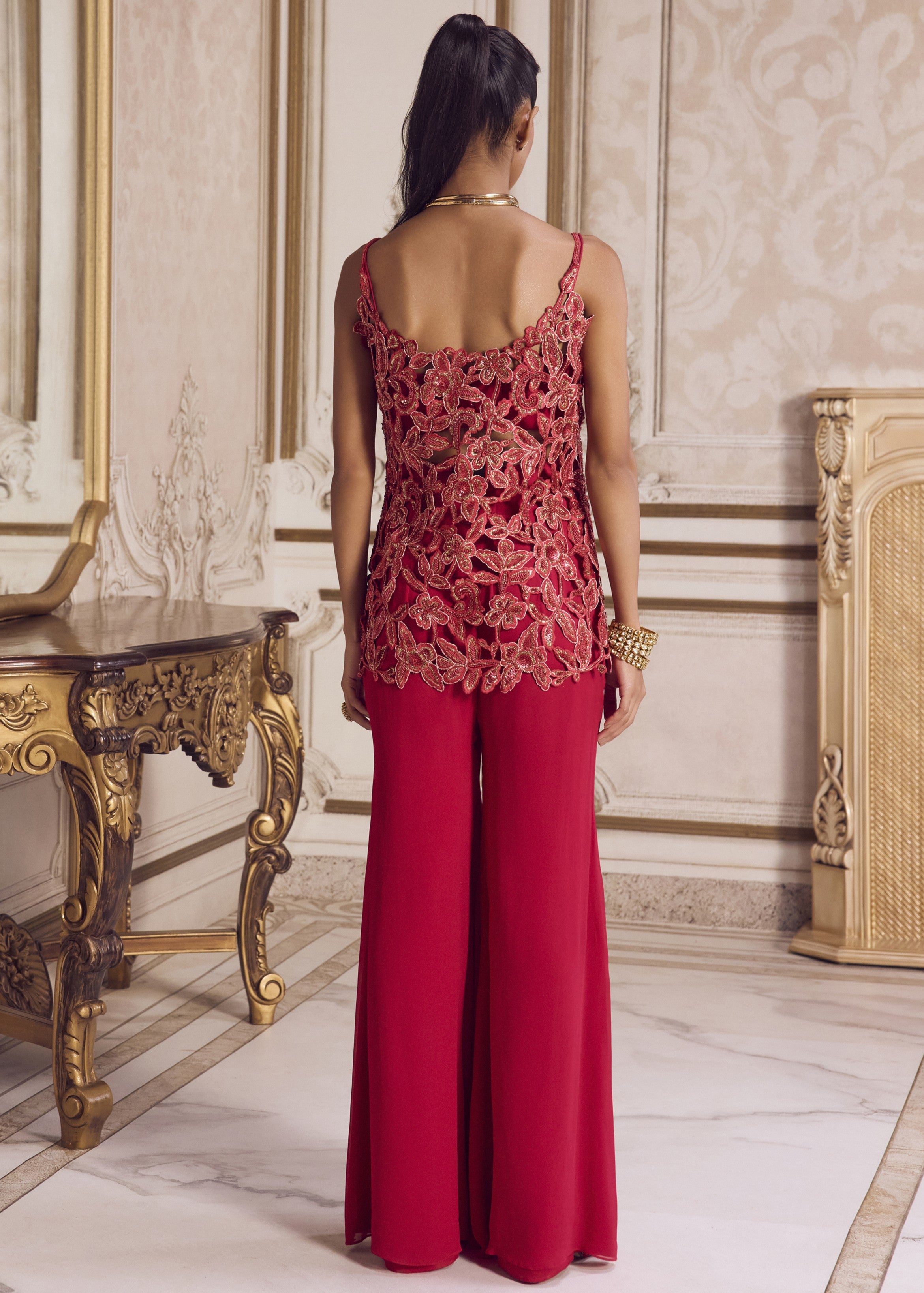 Magenta Cut Work Kurta And Pants