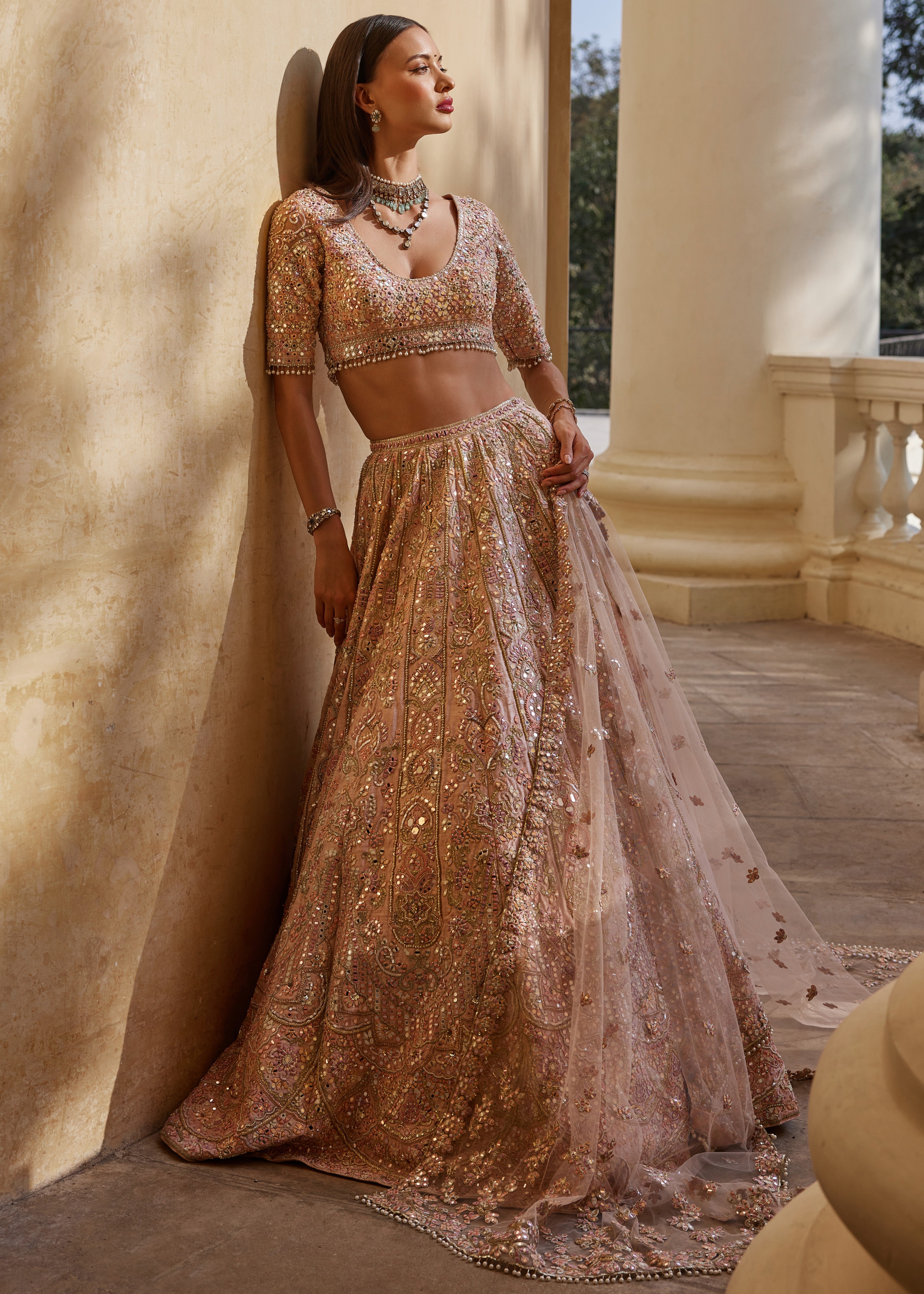 Rose Pink Mirror Lehenga