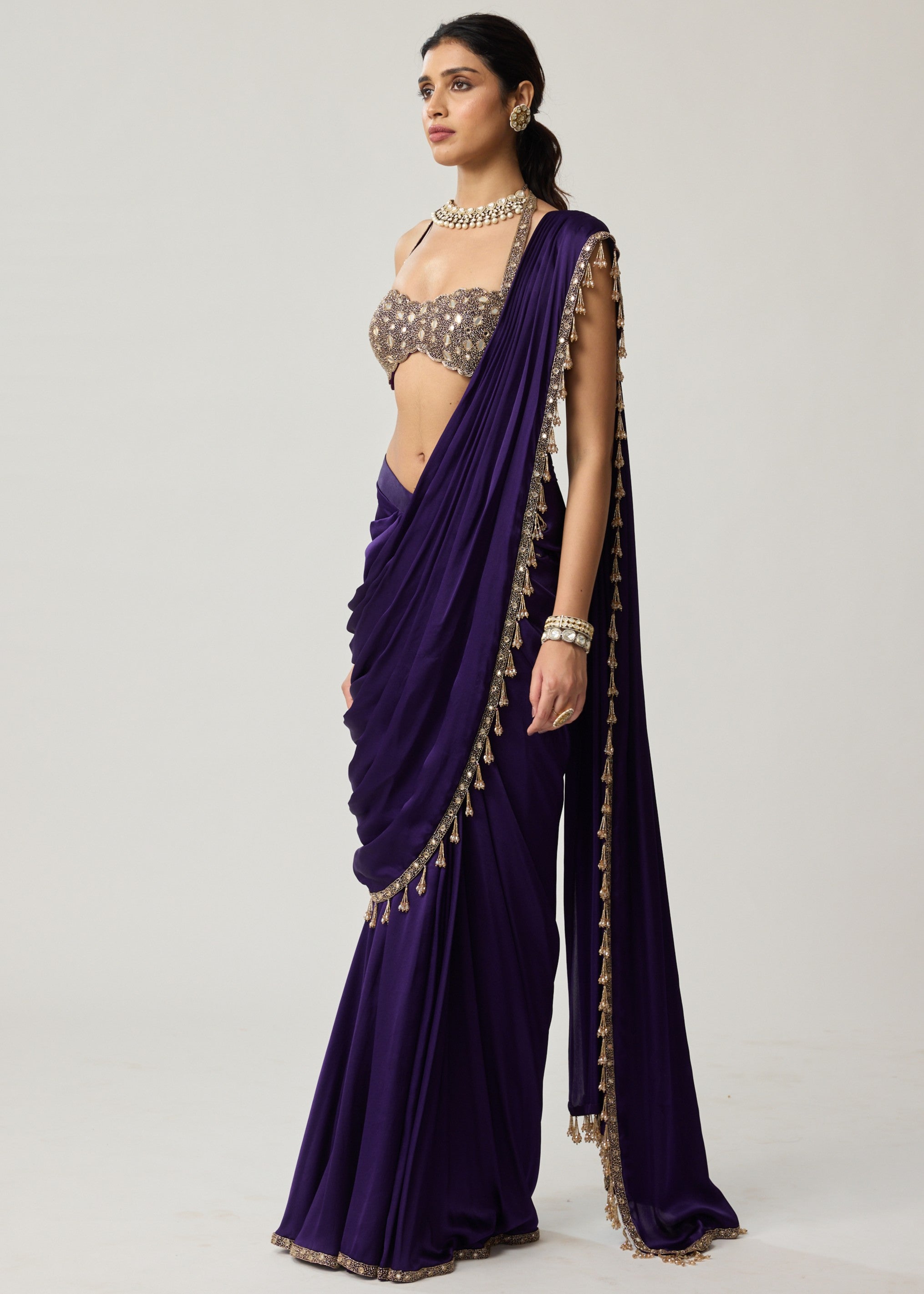 Royalty Purple Mirror Draped Sari Set
