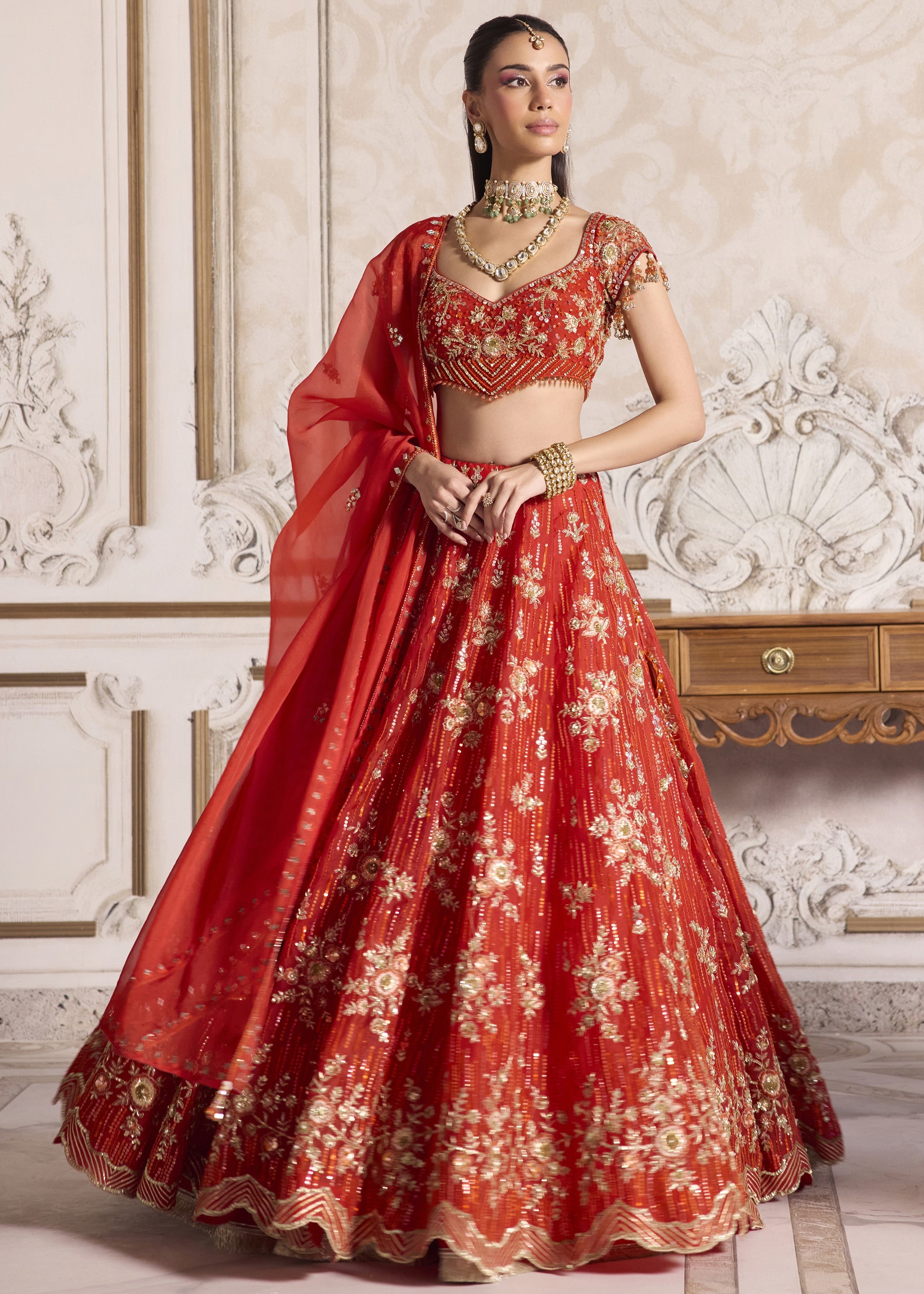 Rust Organza Lehenga