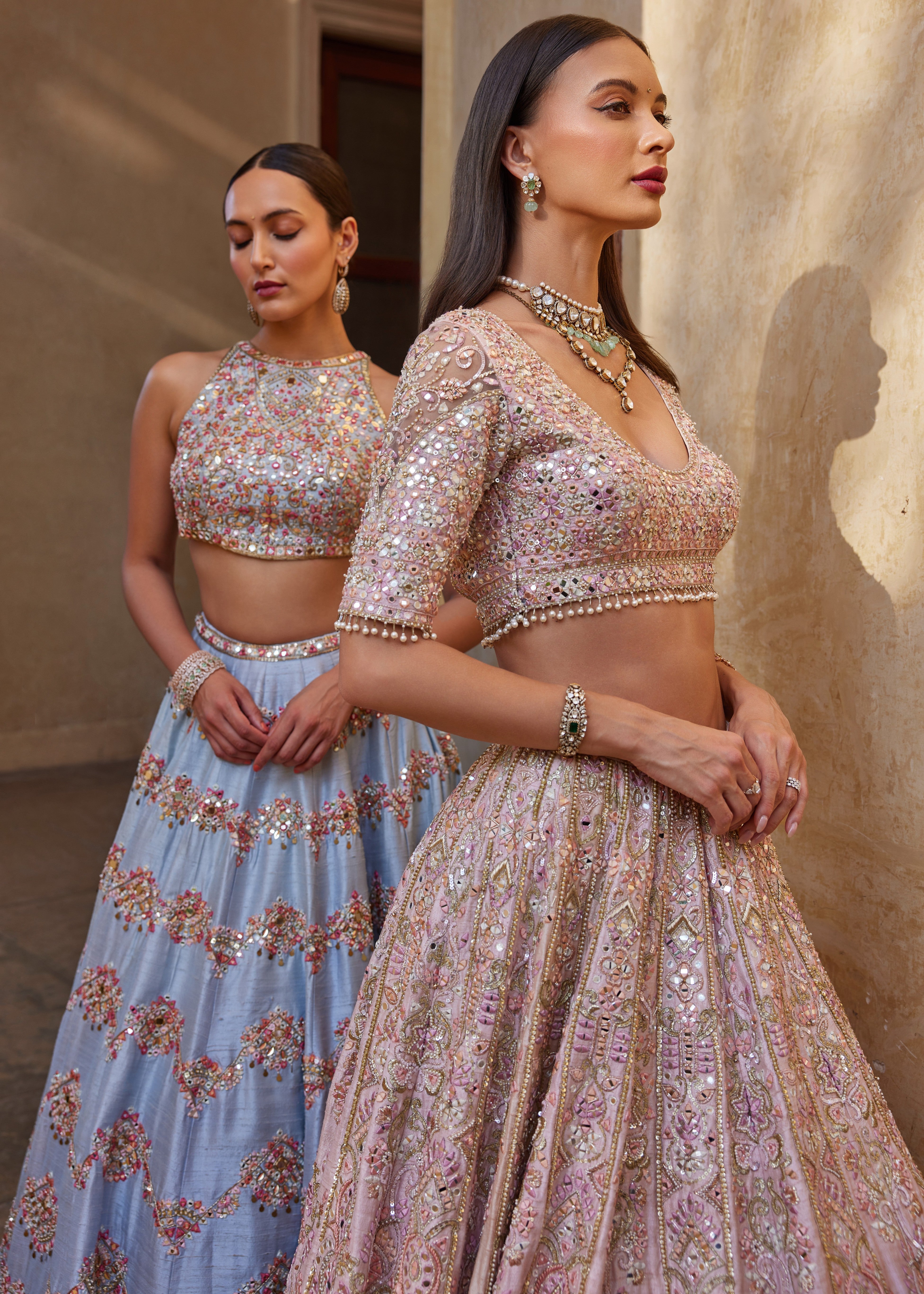 English Blue Mirror Lehenga