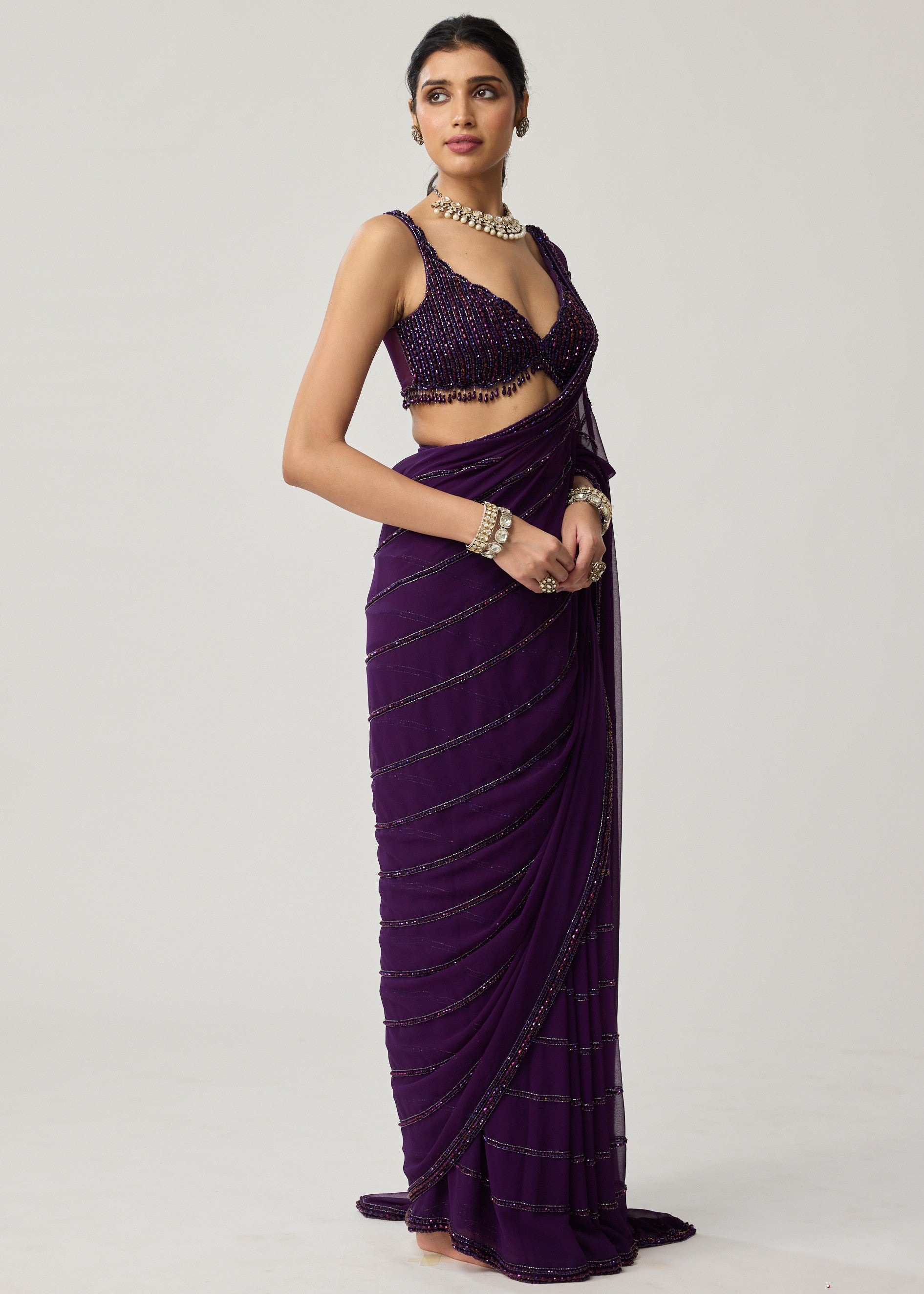 Royalty Purple Crystal Sari Set