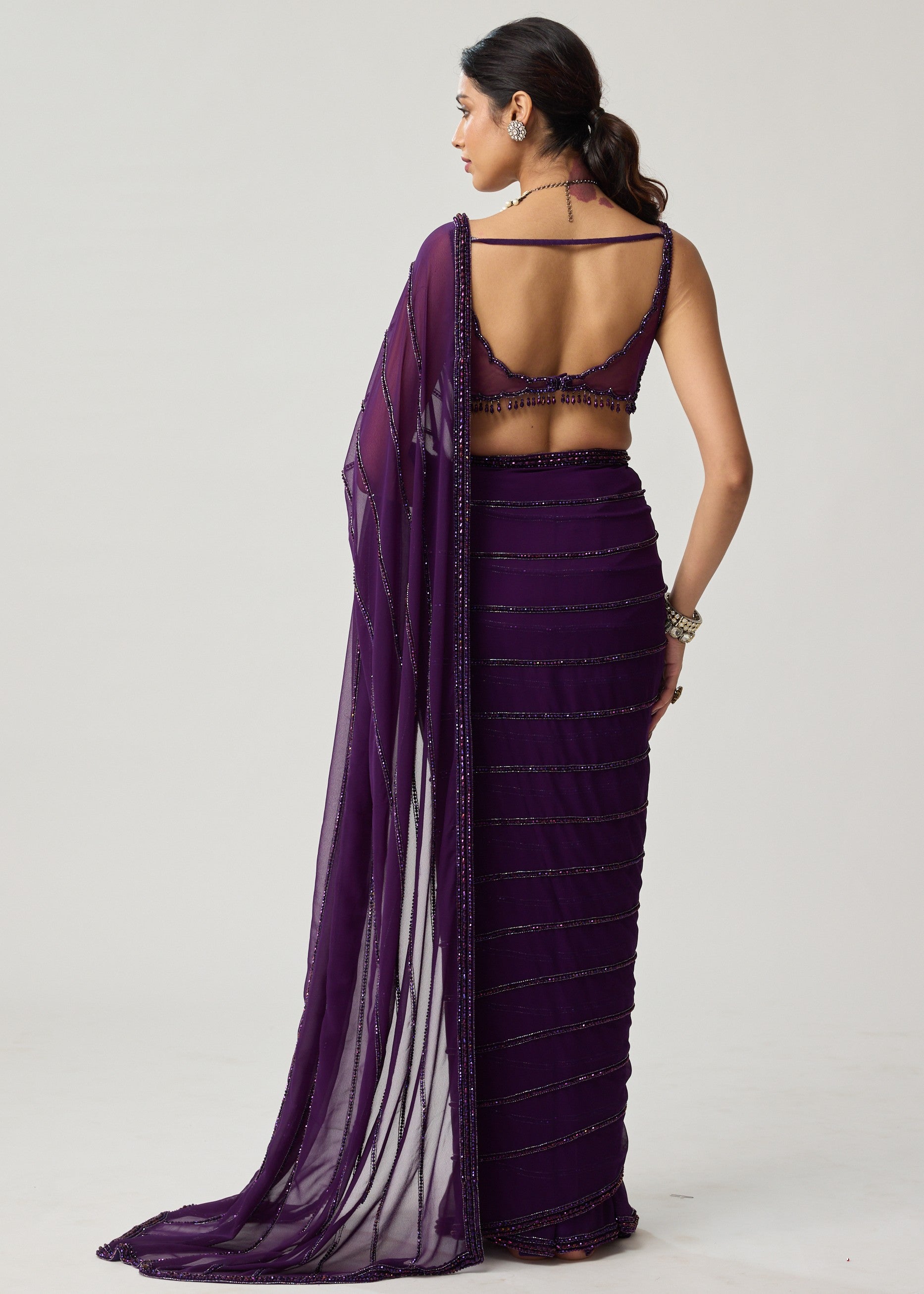 Royalty Purple Crystal Sari Set
