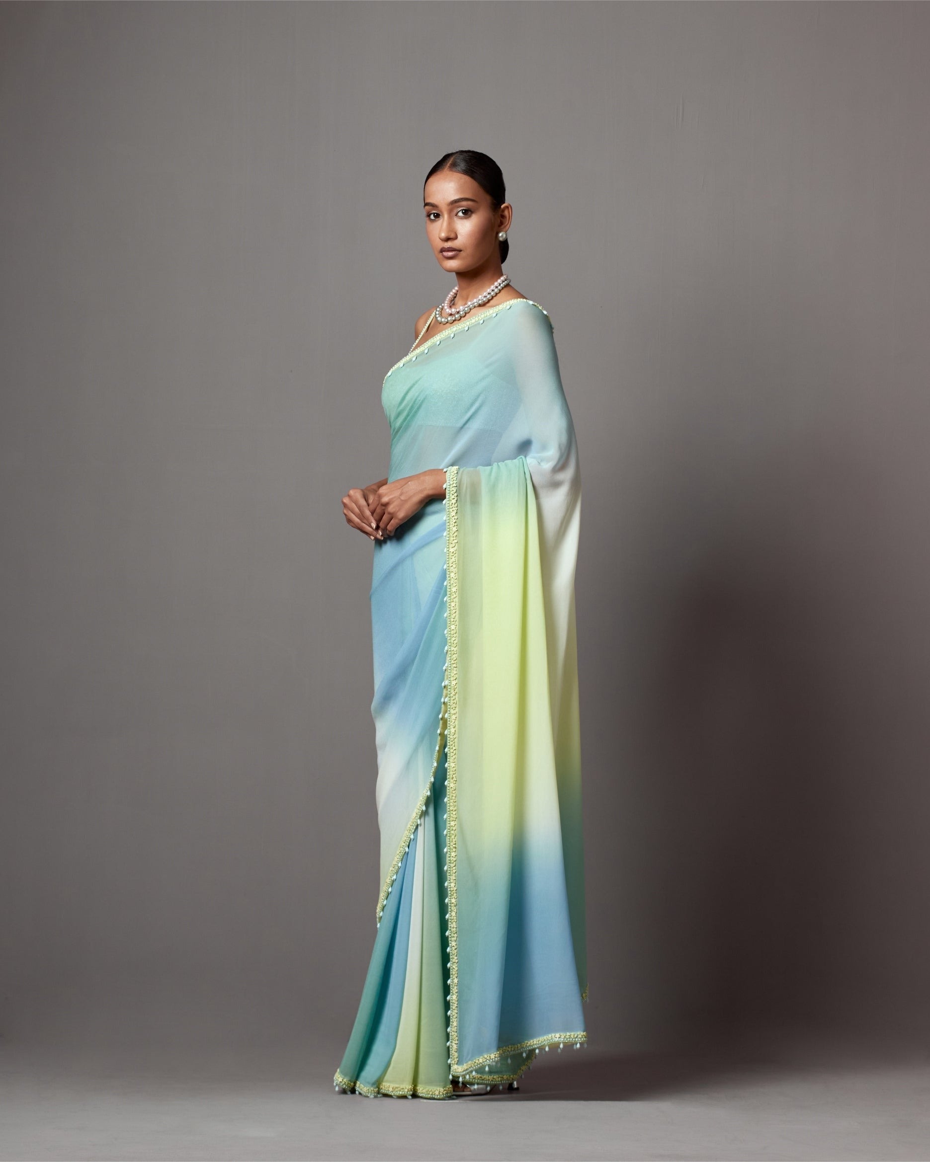 Ombre Blue Green Sari
