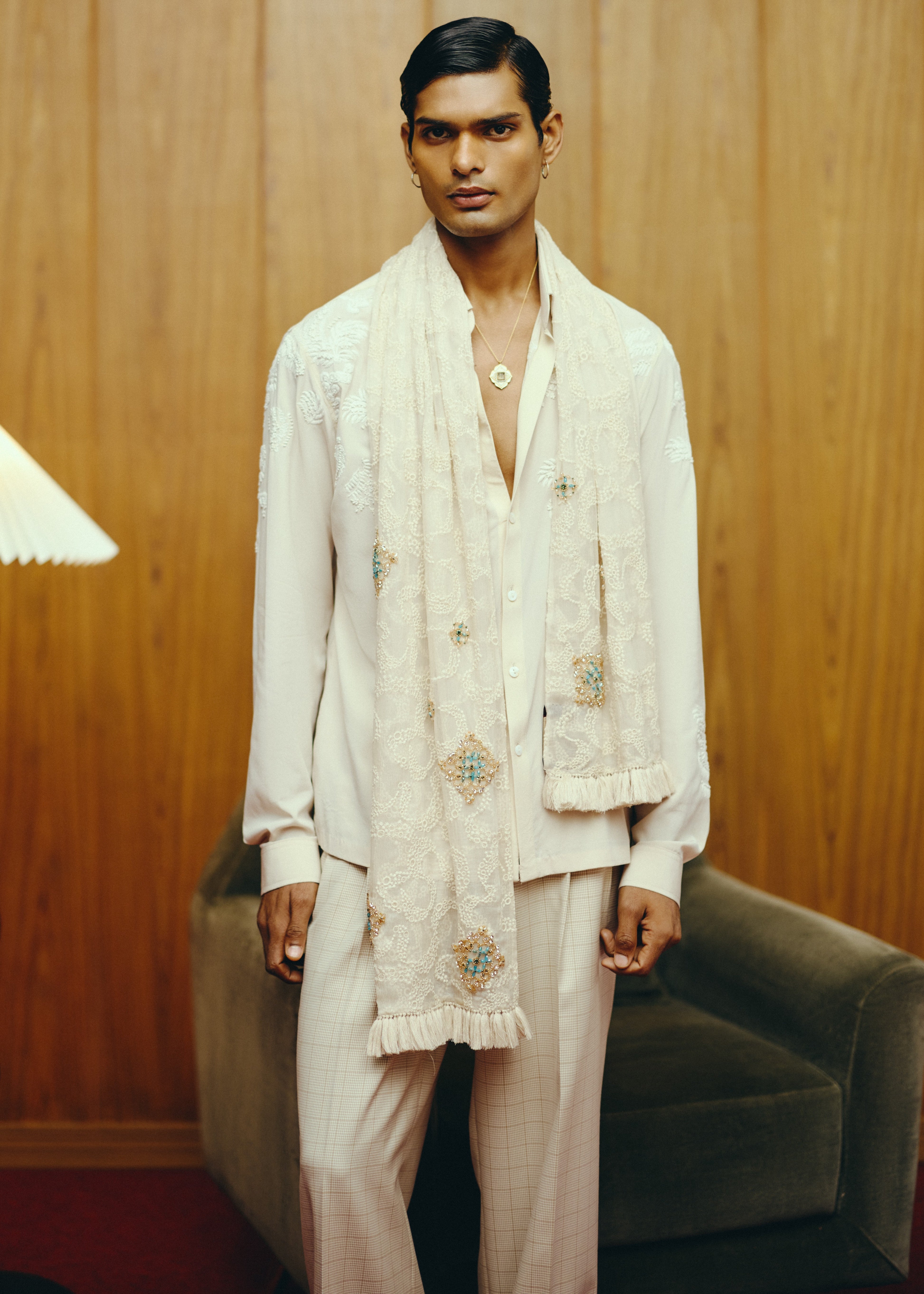 The Alabaster Shirt And Trouser Set With Stole