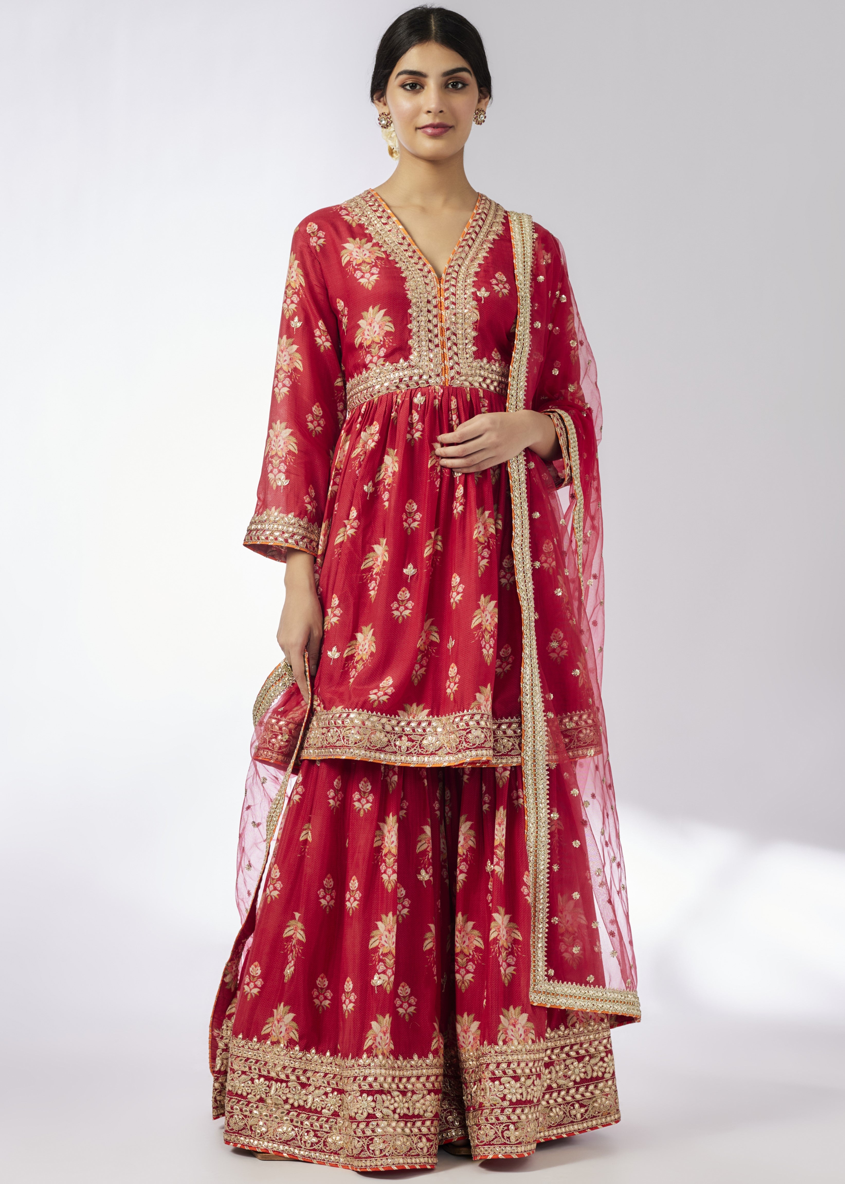 Red Samiksha Peplum Sharara Set