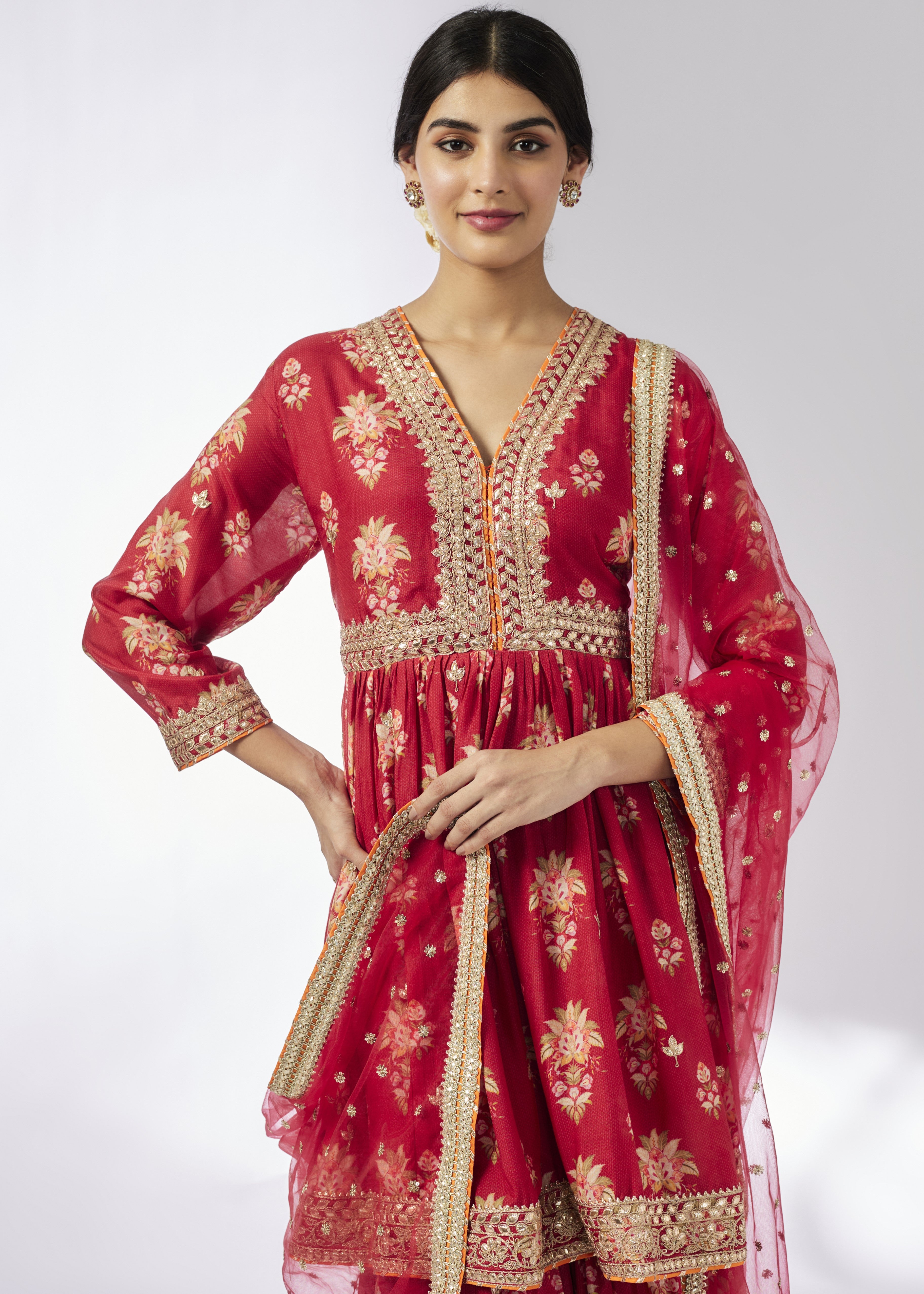 Red Samiksha Peplum Sharara Set