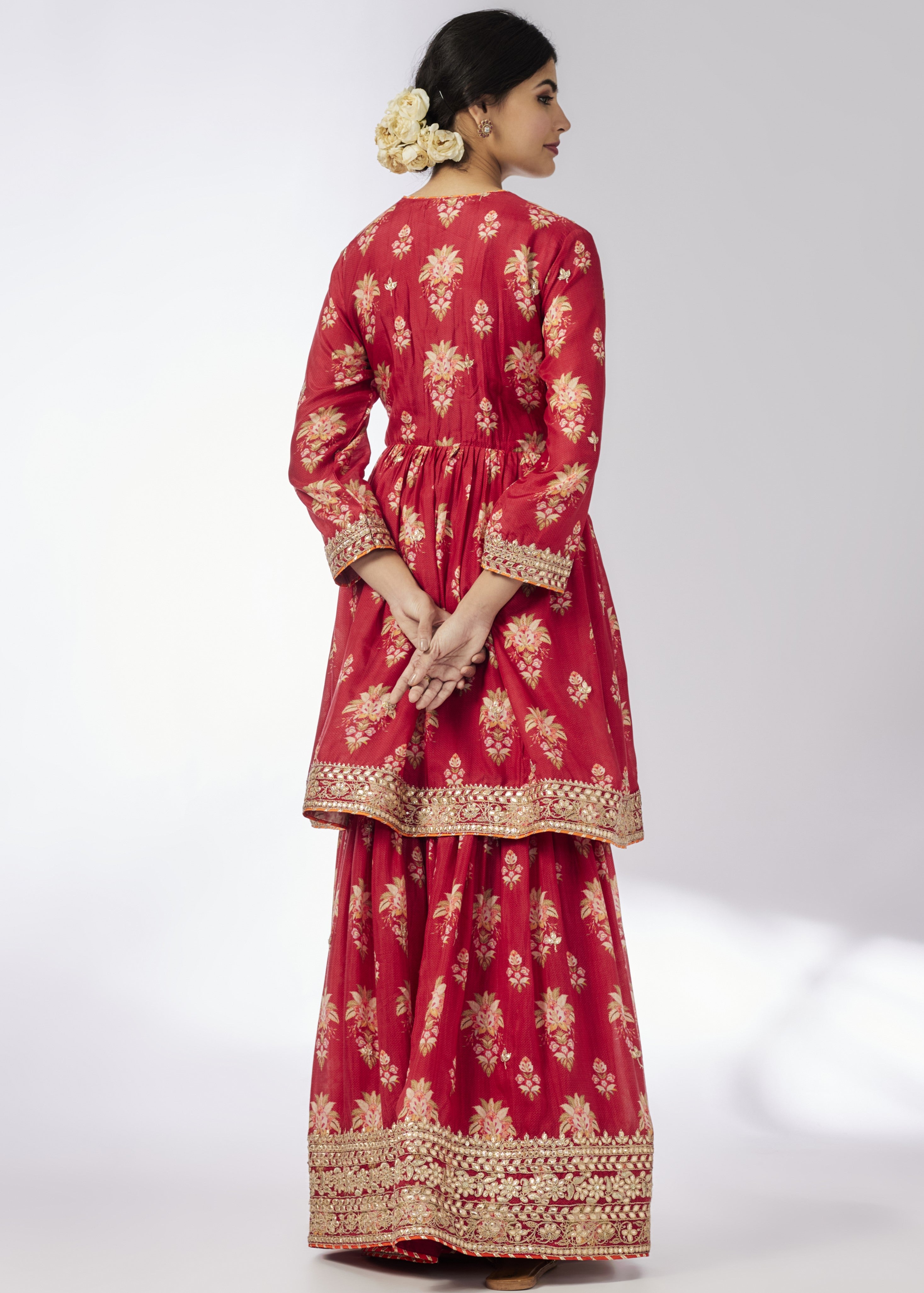 Red Samiksha Peplum Sharara Set