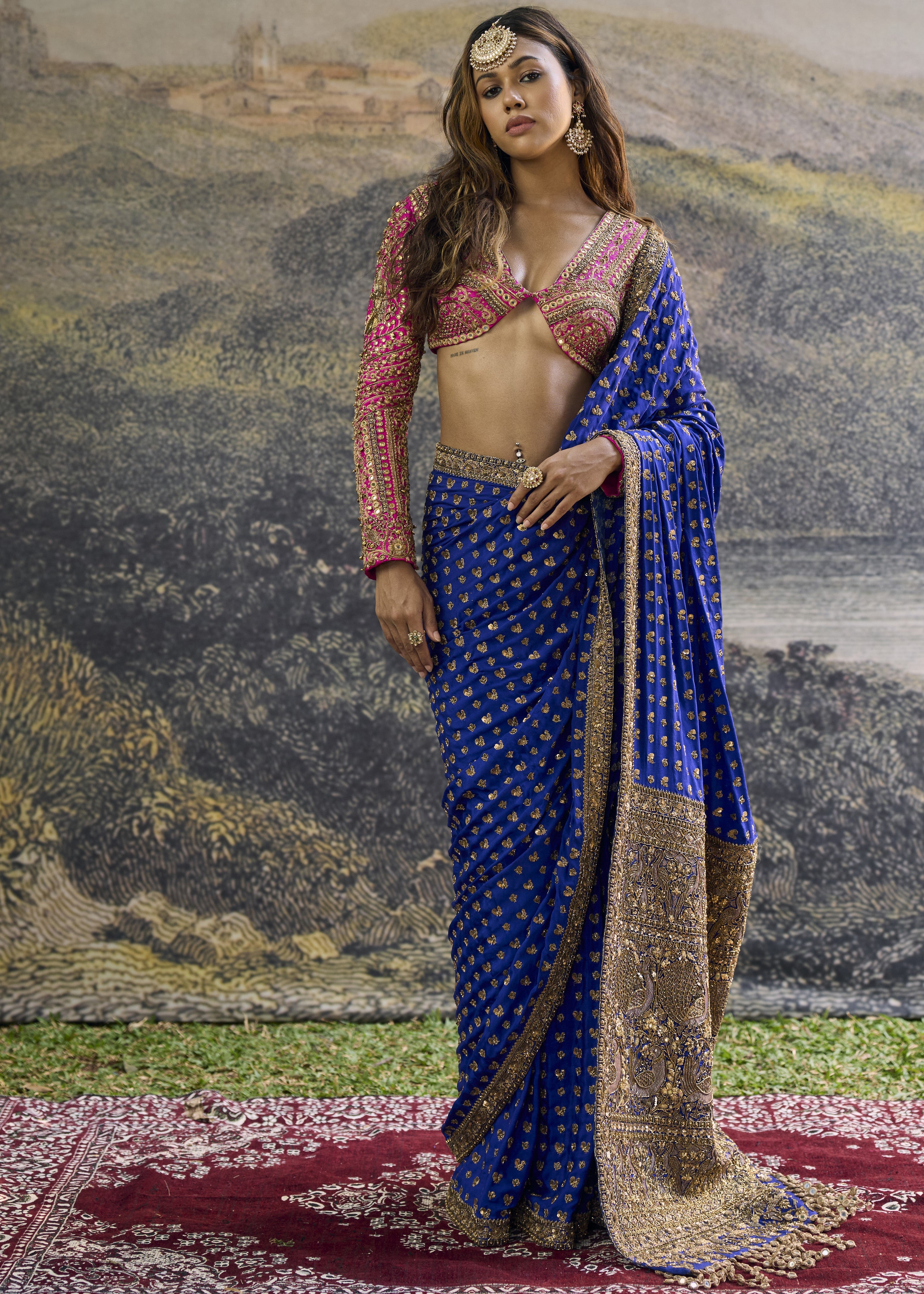 Neelpari Dabka Silk Sari Set