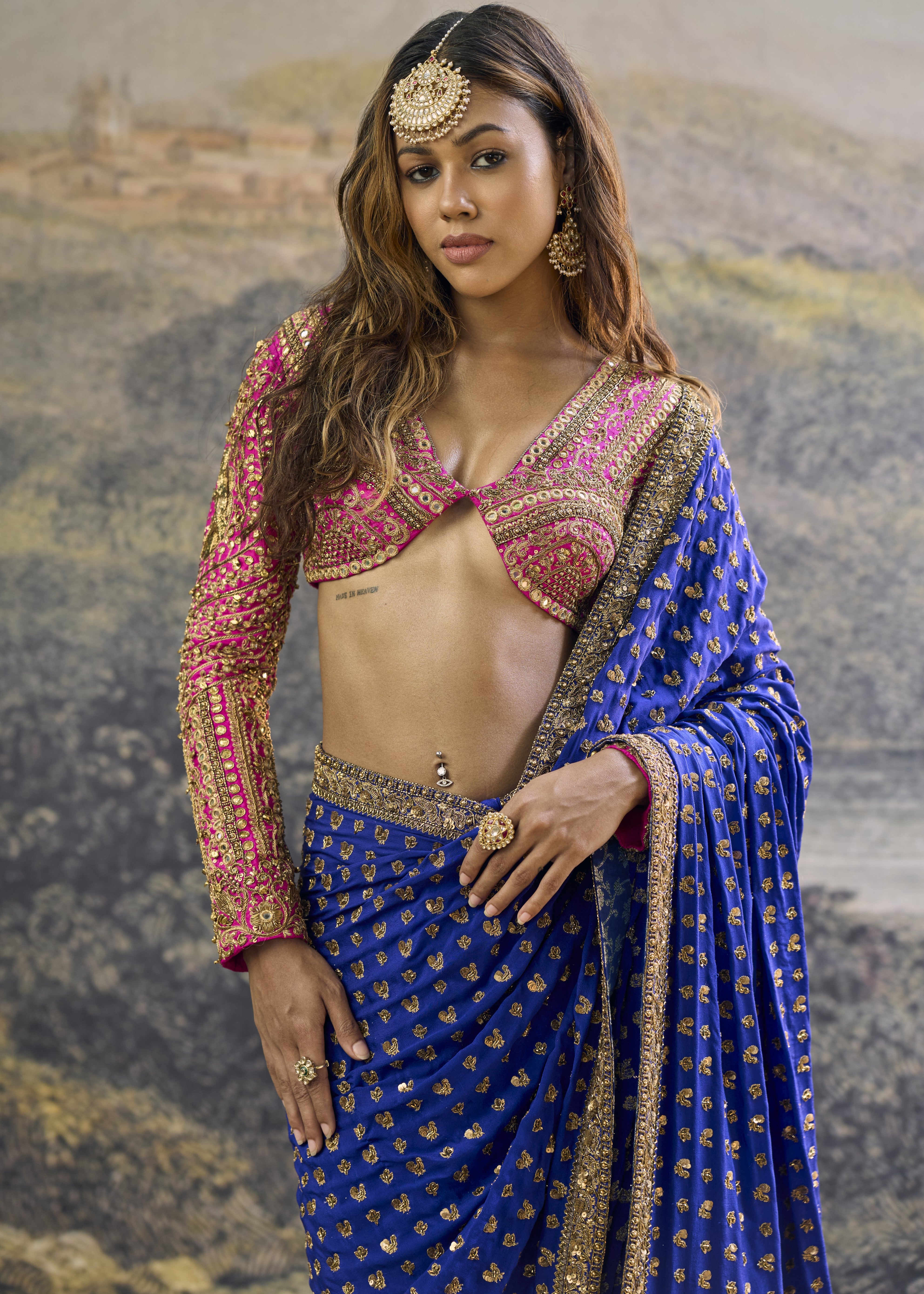 Neelpari Dabka Silk Sari Set