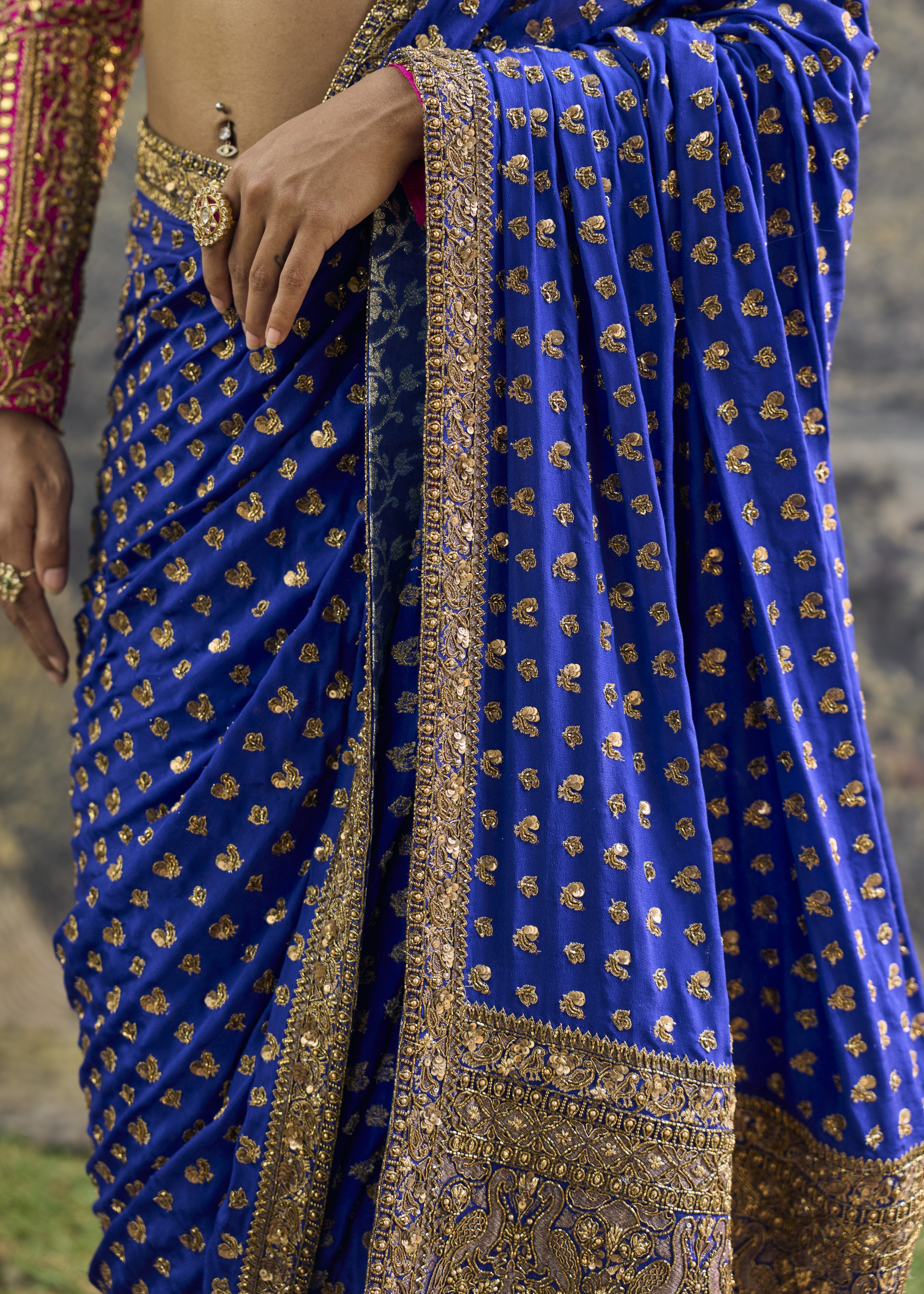 Neelpari Dabka Silk Sari Set
