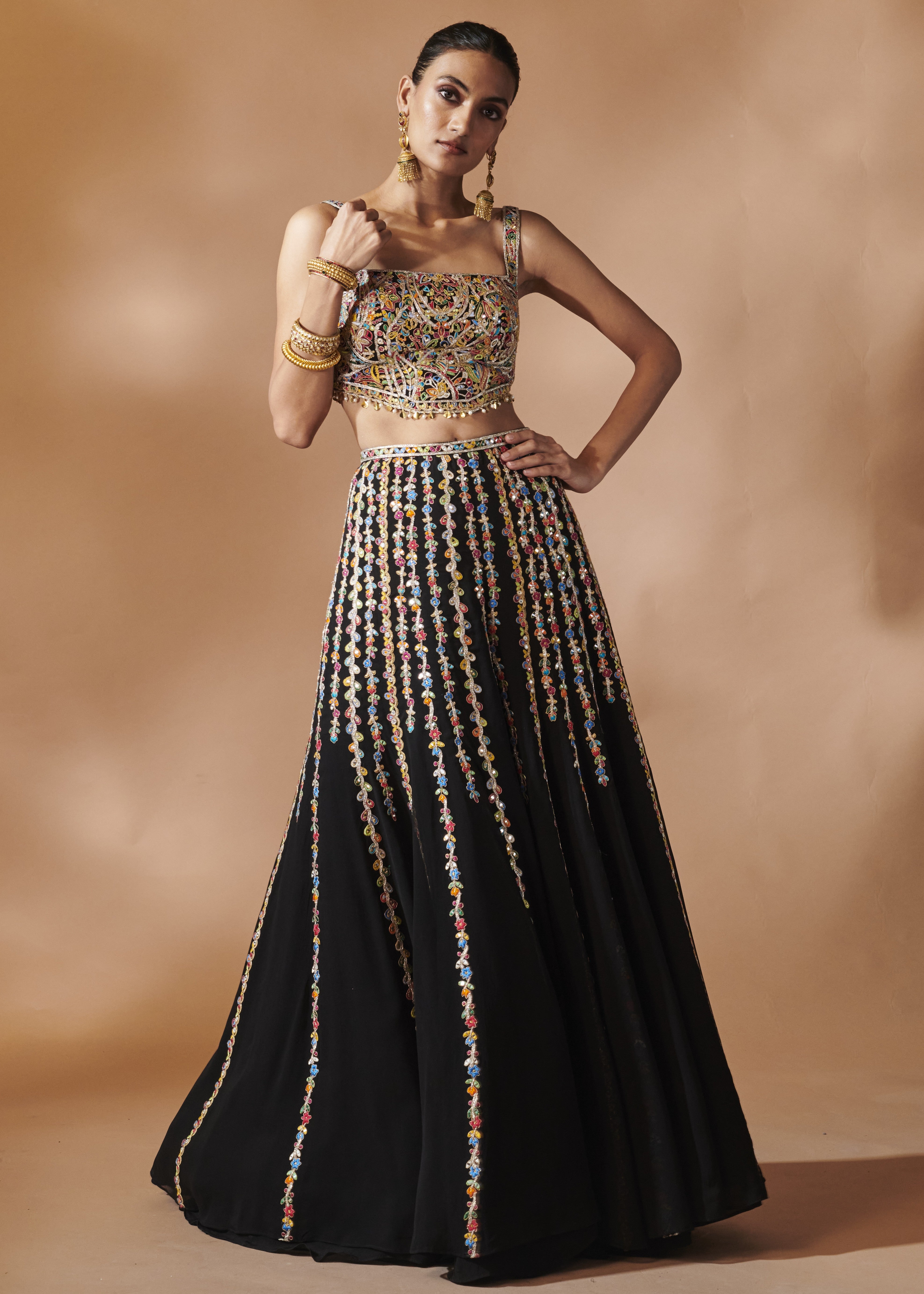 Black High Waist Sharara With An Embroidered Blouse