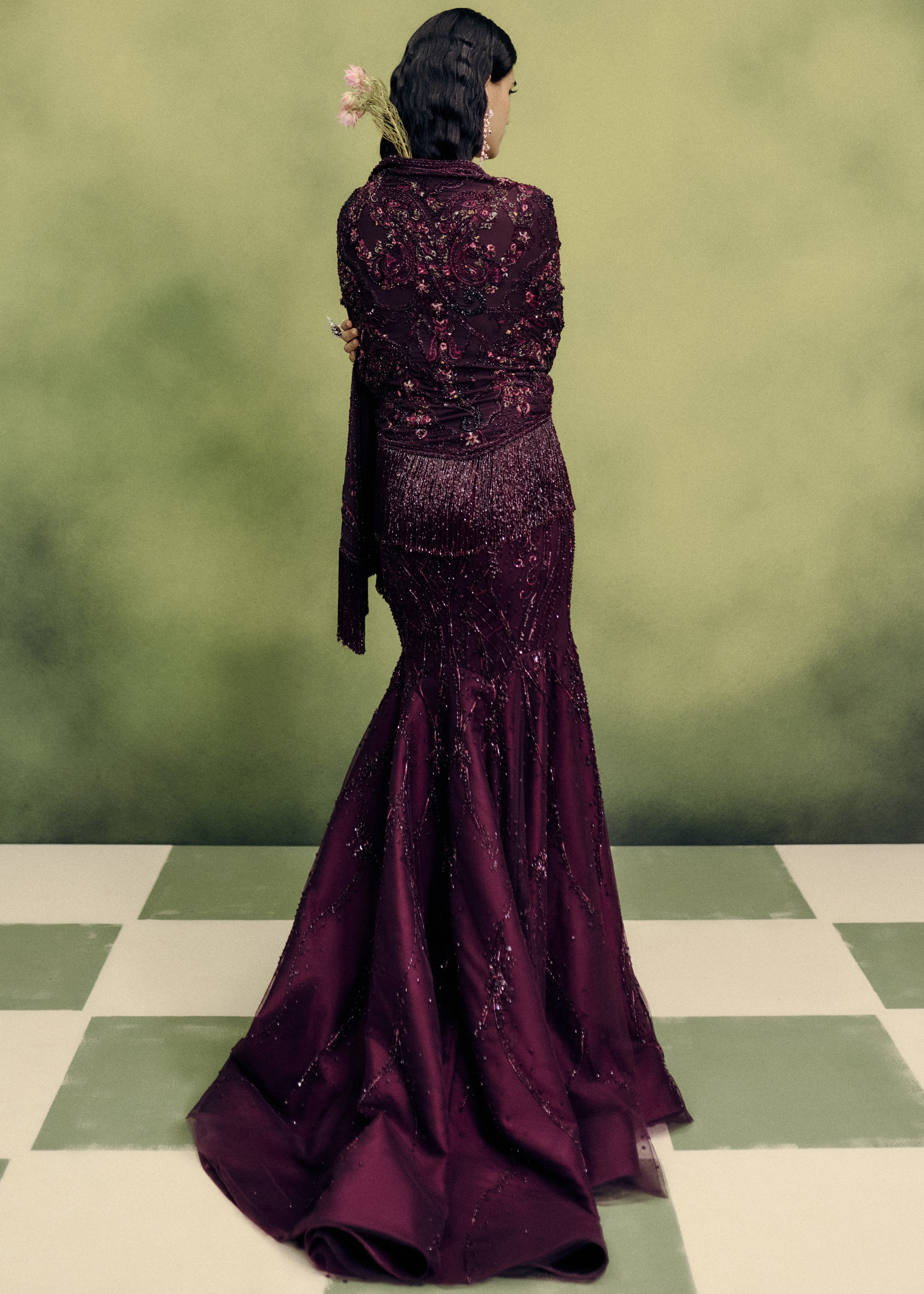 Sangria Gown With Cape Drape