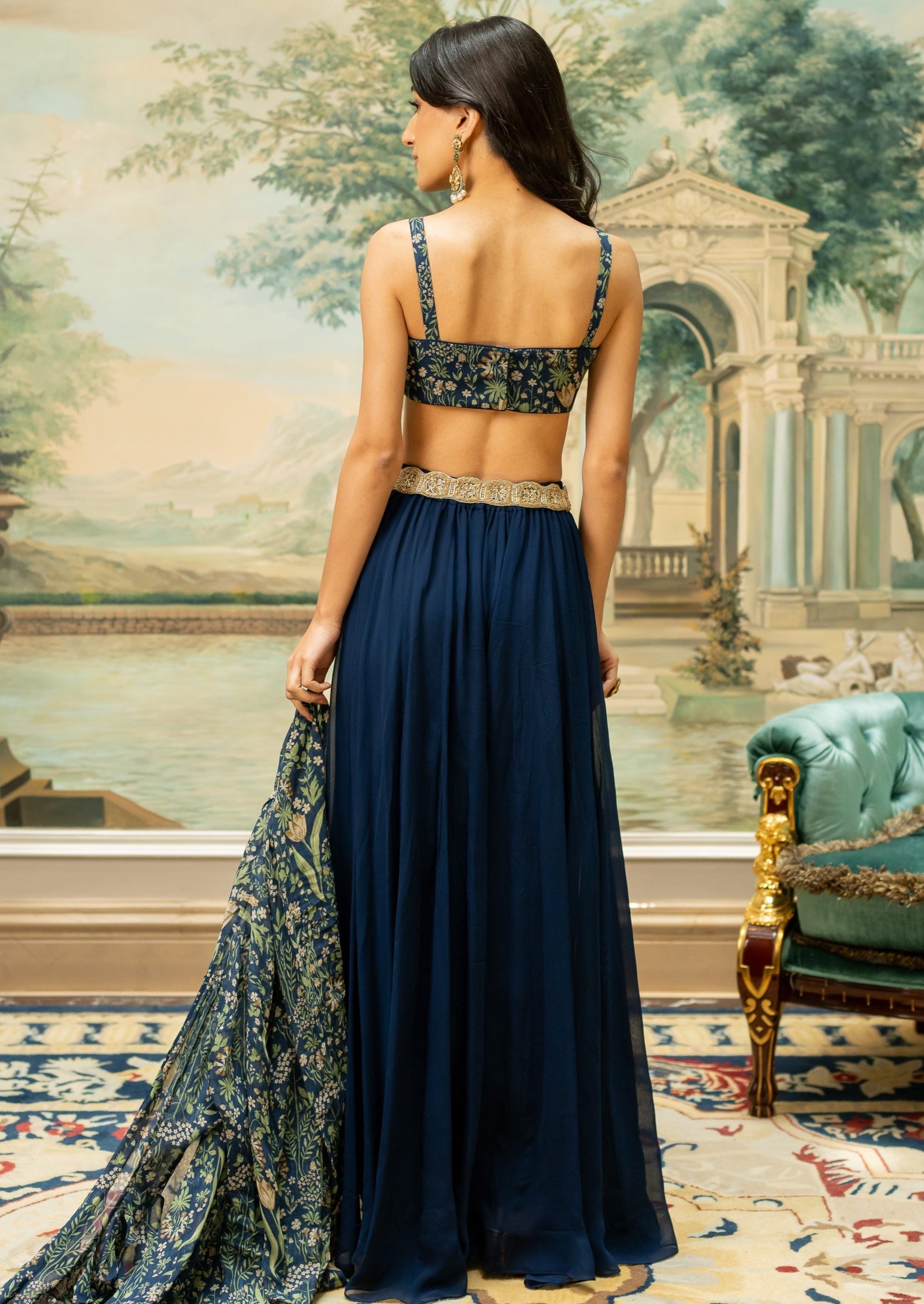 Navy Blue Printed Drama Jacket Set Xs / Blue Navy Blue Printed Drama Jacket Set Xs / Blue
