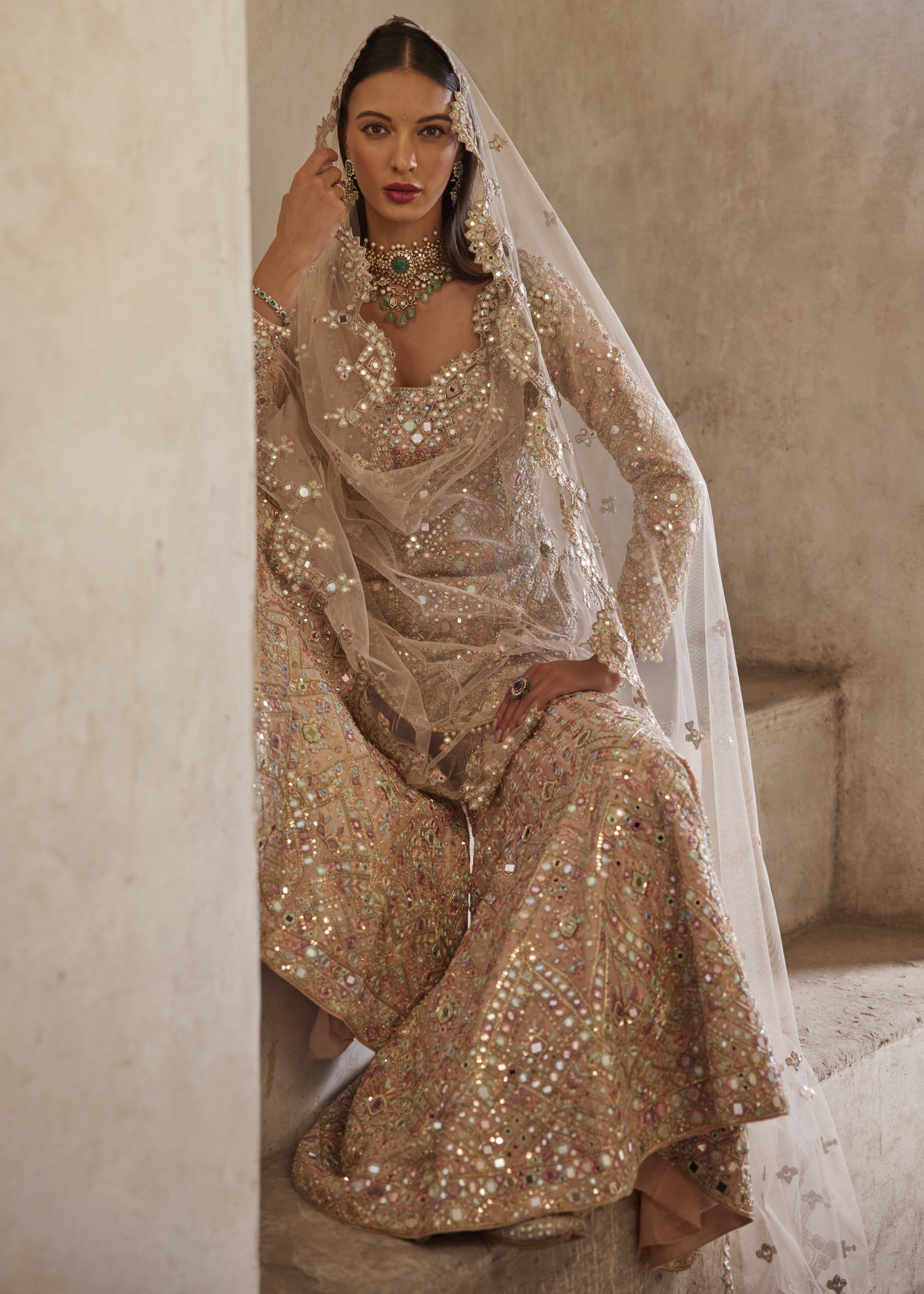 Pink Full Sleeve Bridal Gharara Set