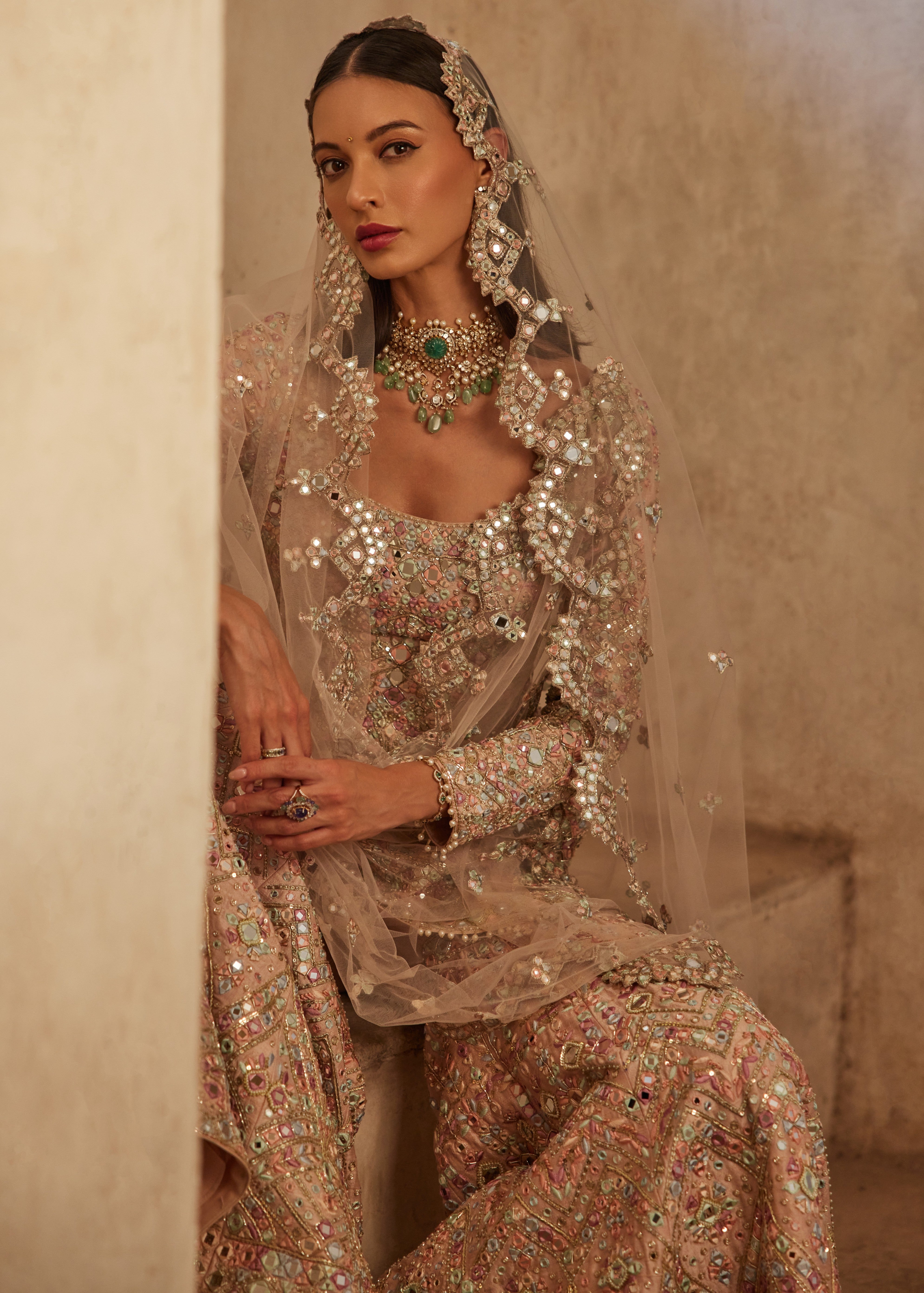 Pink Full Sleeve Bridal Gharara Set