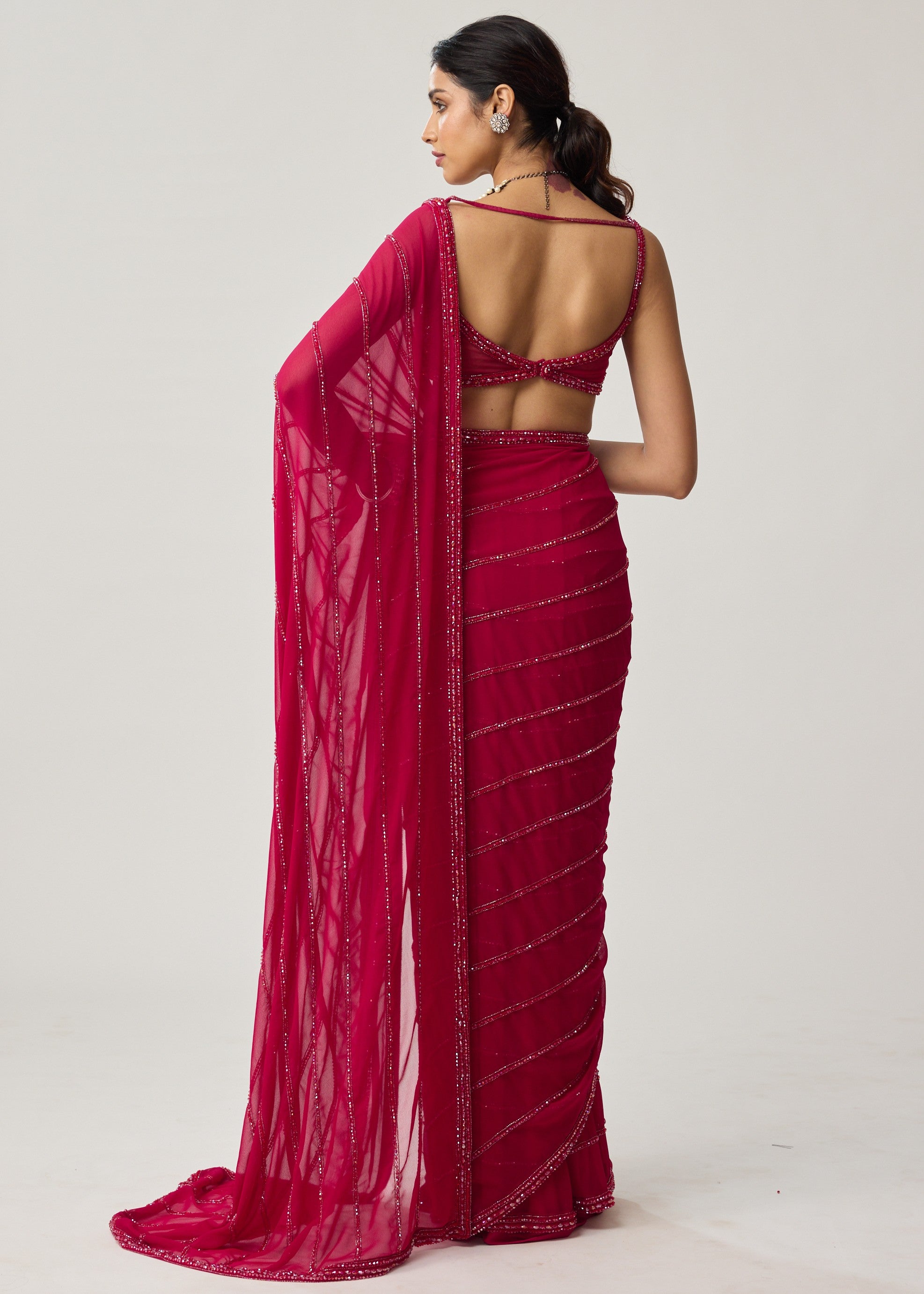 Ruby Red Crystal Sari Set