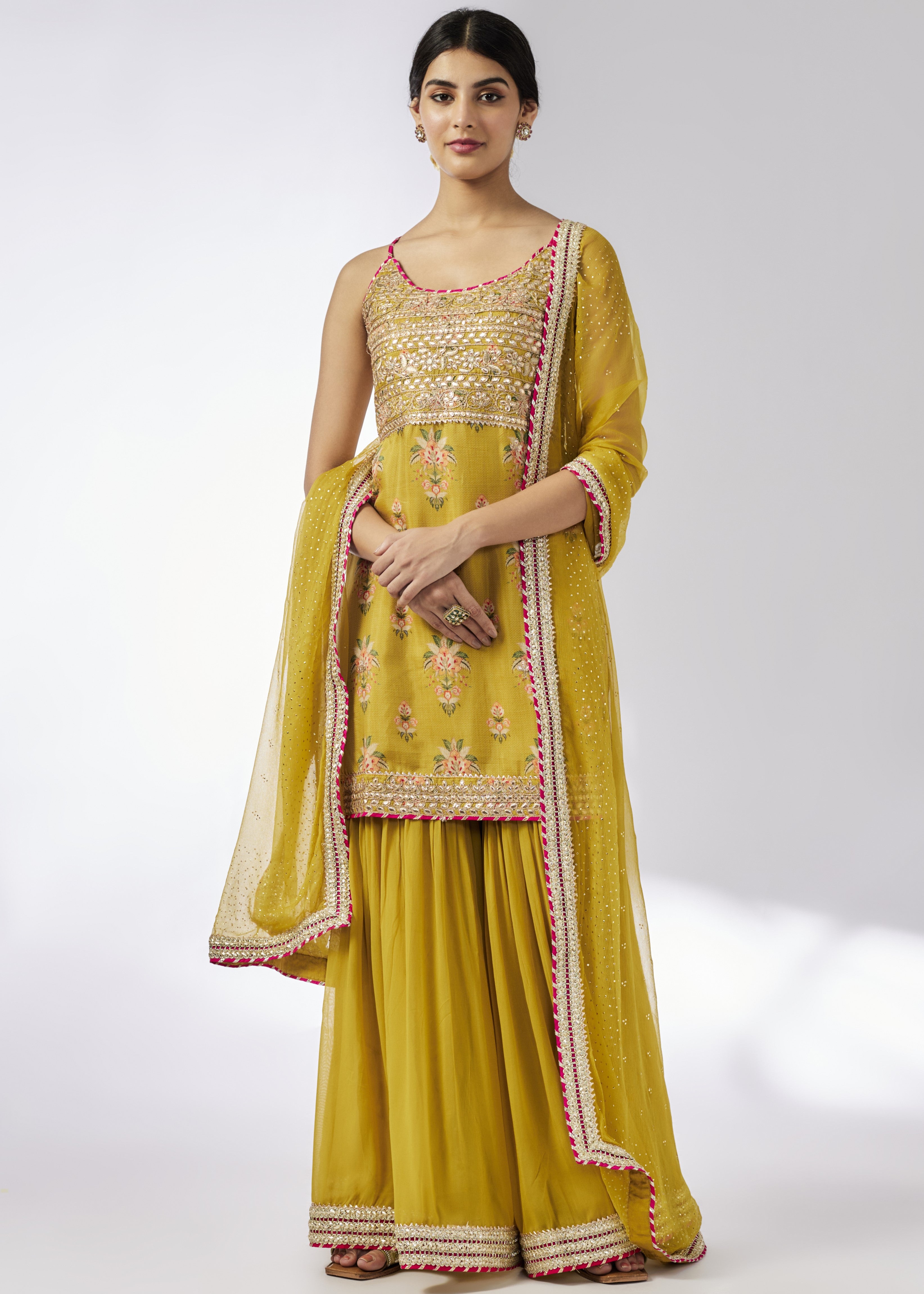 Mustard Chhaya Strappy Sharara Set