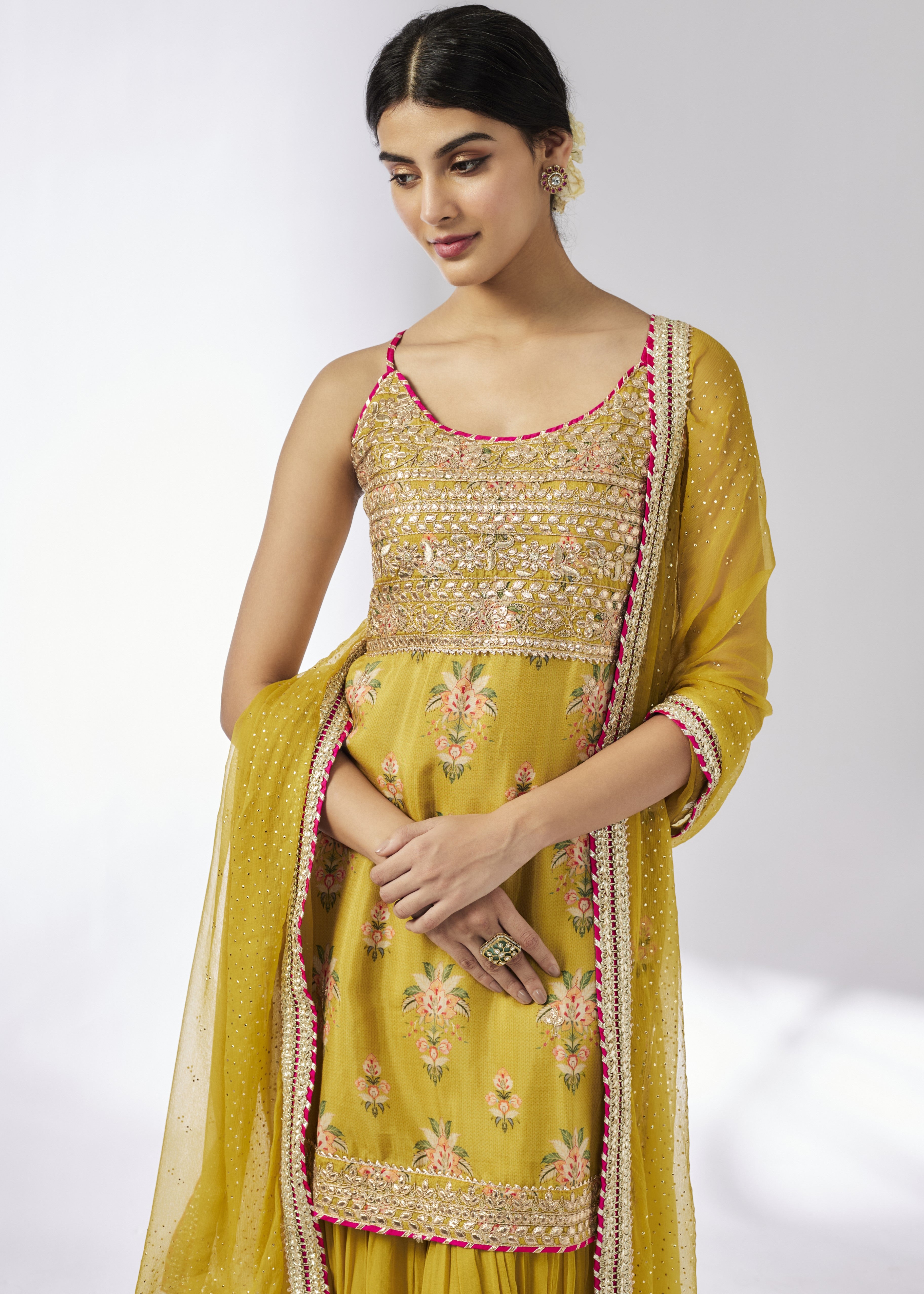 Mustard Chhaya Strappy Sharara Set