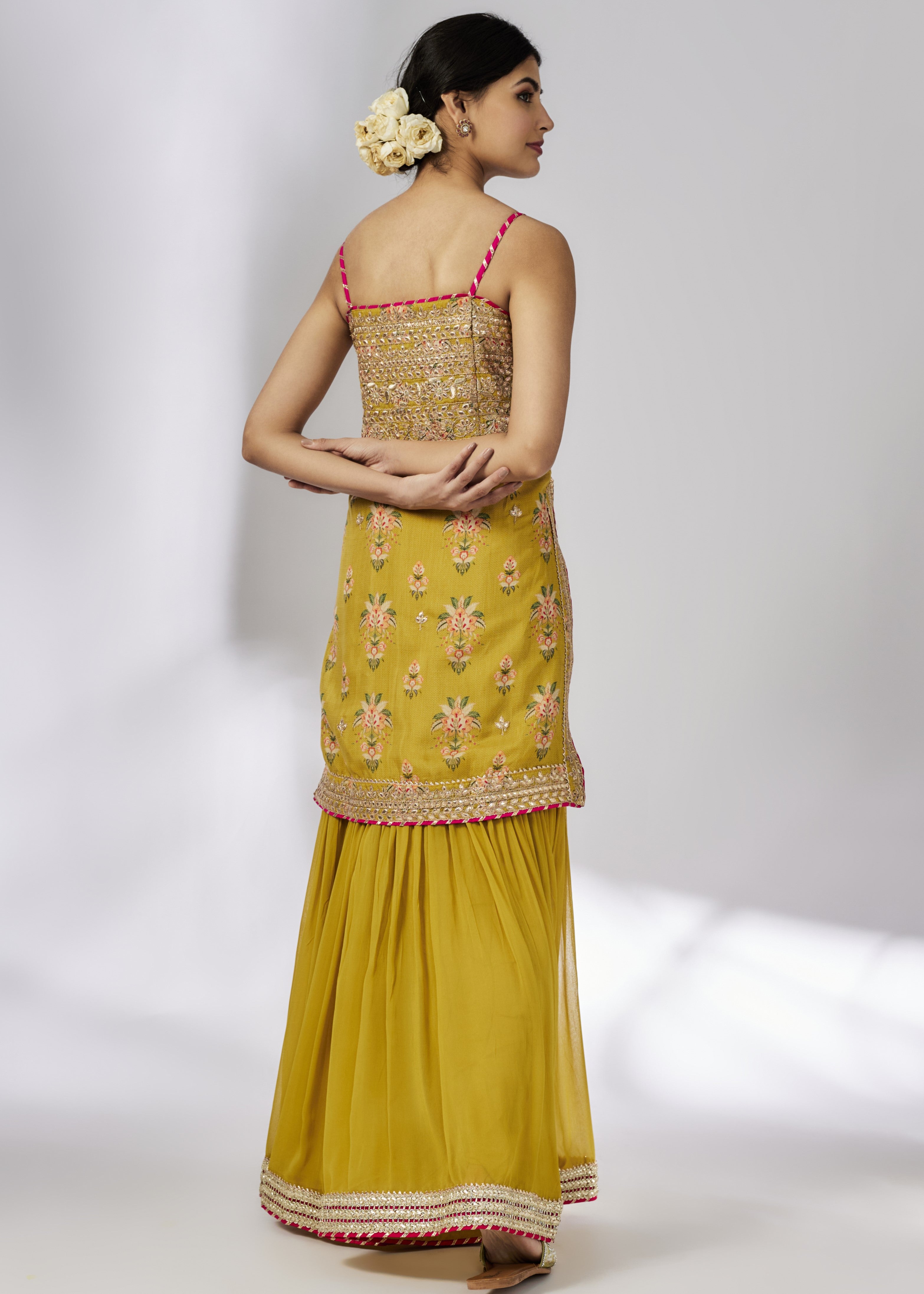 Mustard Chhaya Strappy Sharara Set