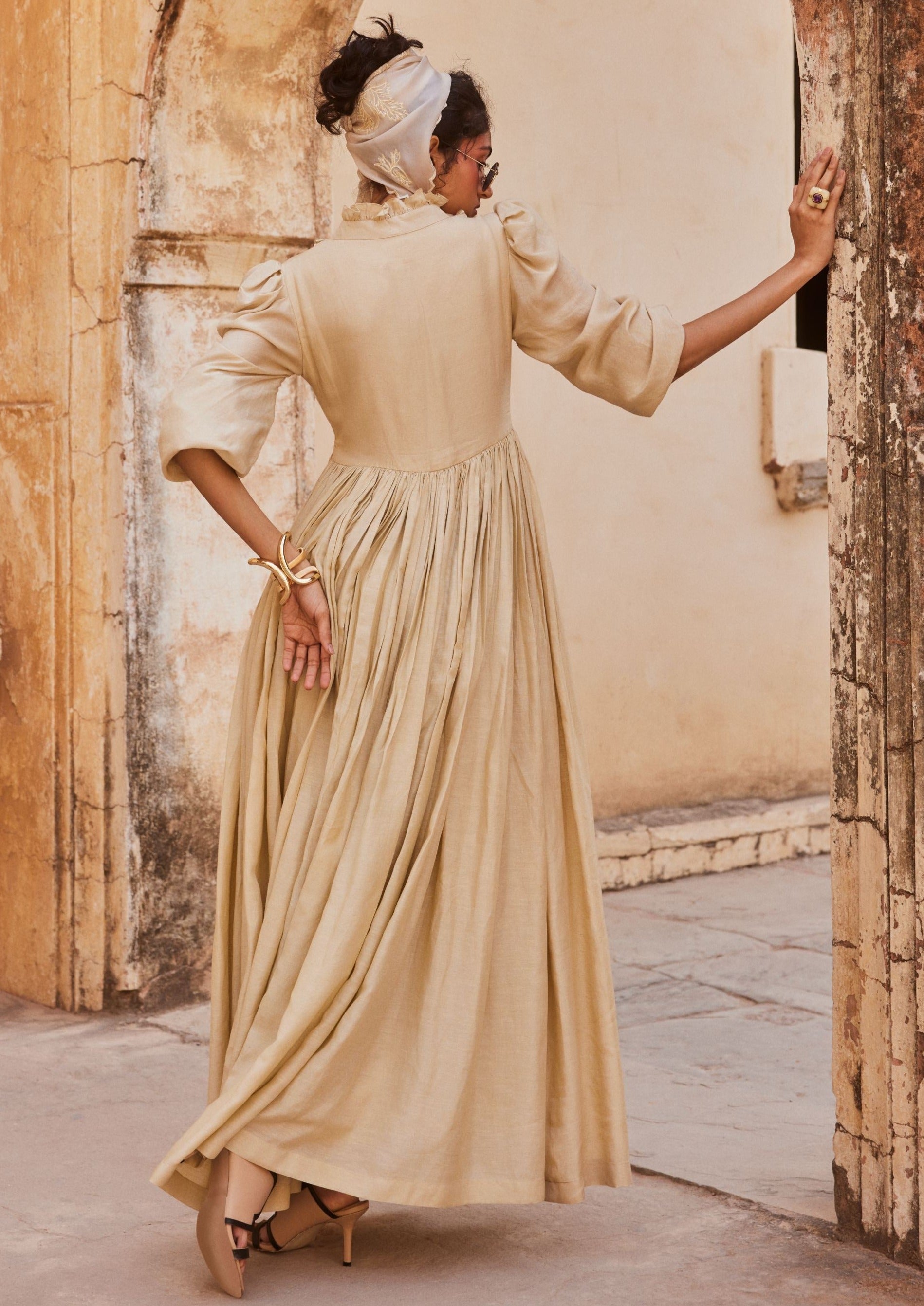 Maxi Dress Featuring Beautiful Frill Detailing - Ivory / XS Maxi Dress Featuring Beautiful Frill Detailing - Ivory / XS
