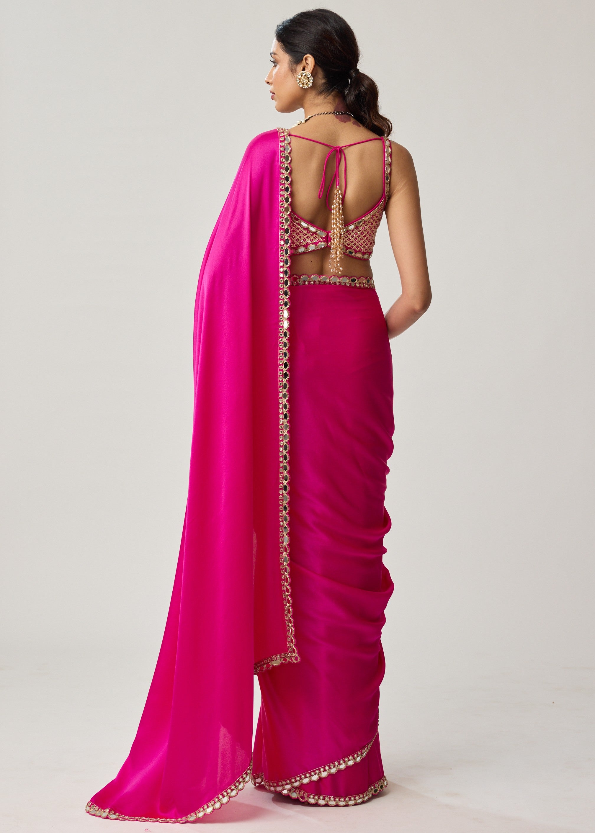 Fuchsia Pink Gota Mirror Sari Set