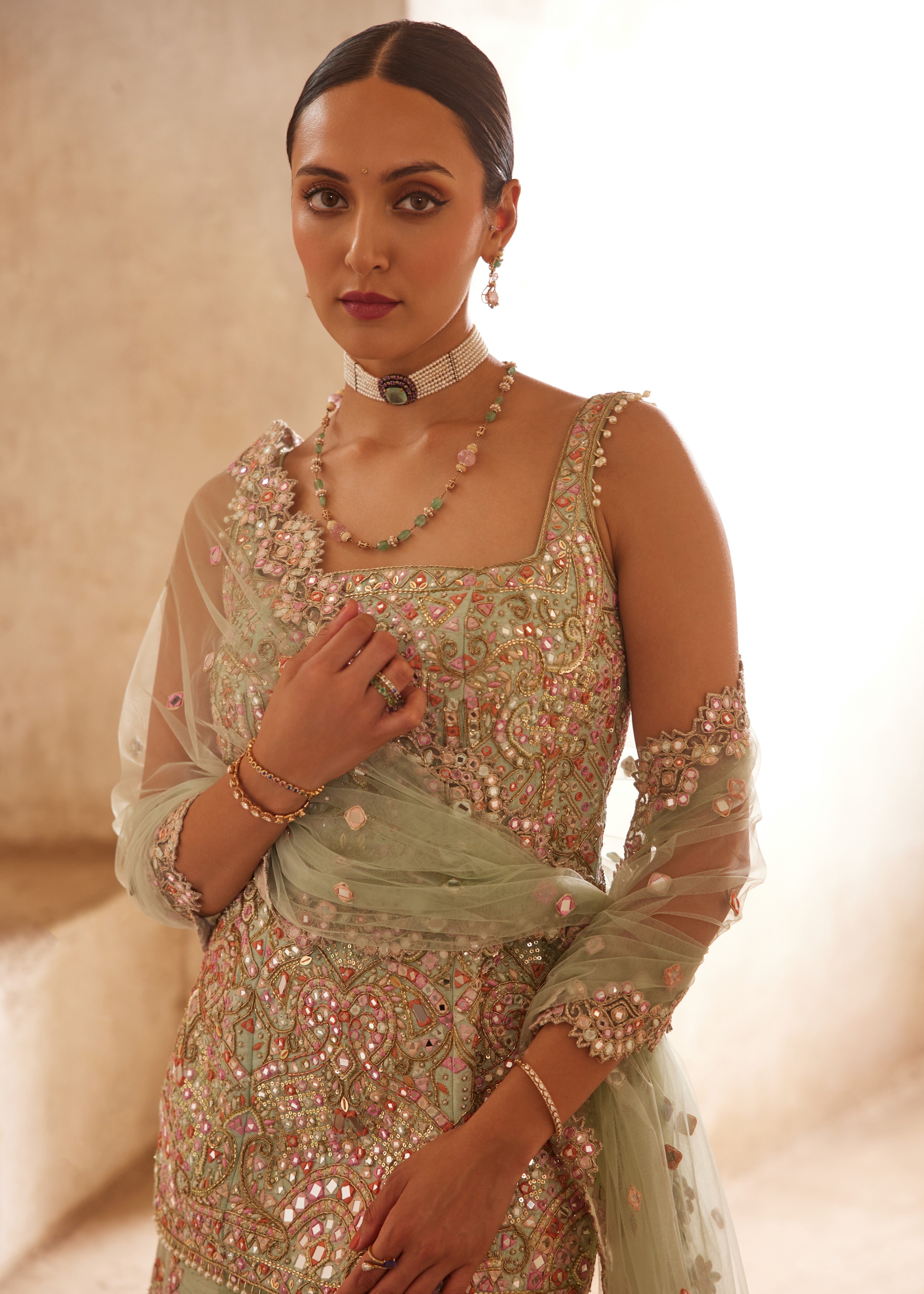 Sea Green Sleeveless Sharara Set