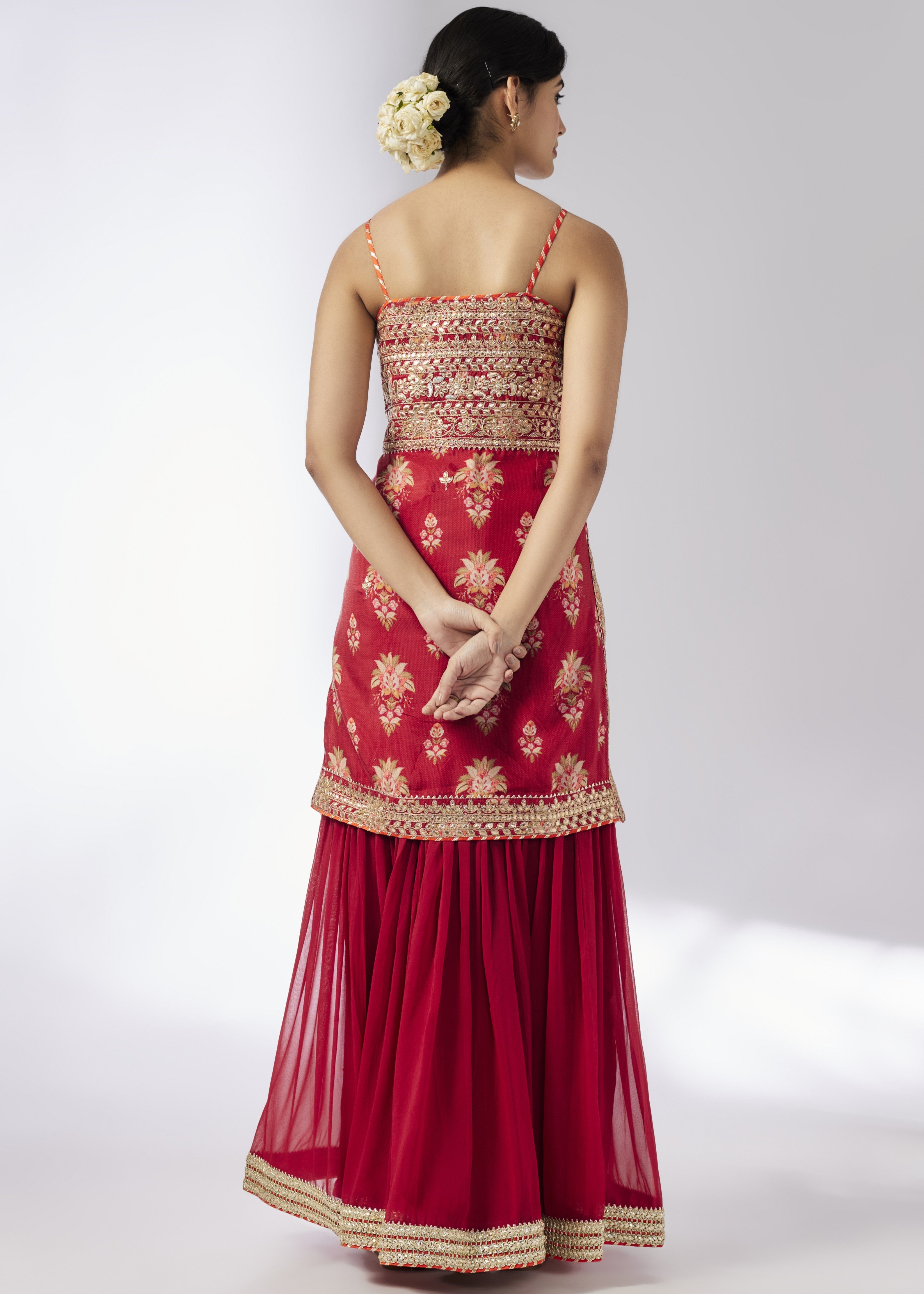 Red Chhaya Strappy Sharara Set