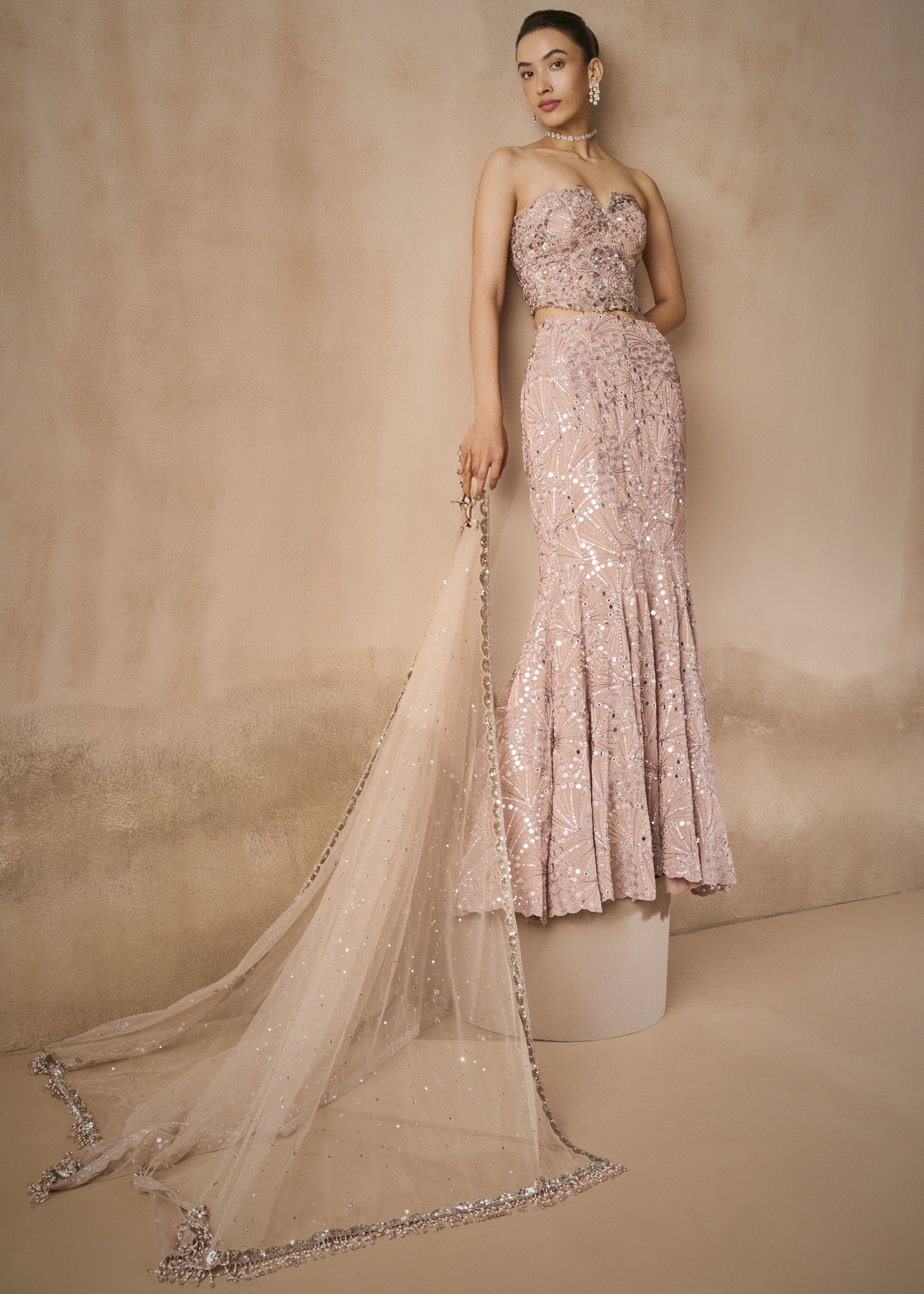 Mauve Pink Georgette Fit And Flare Lehenga Set