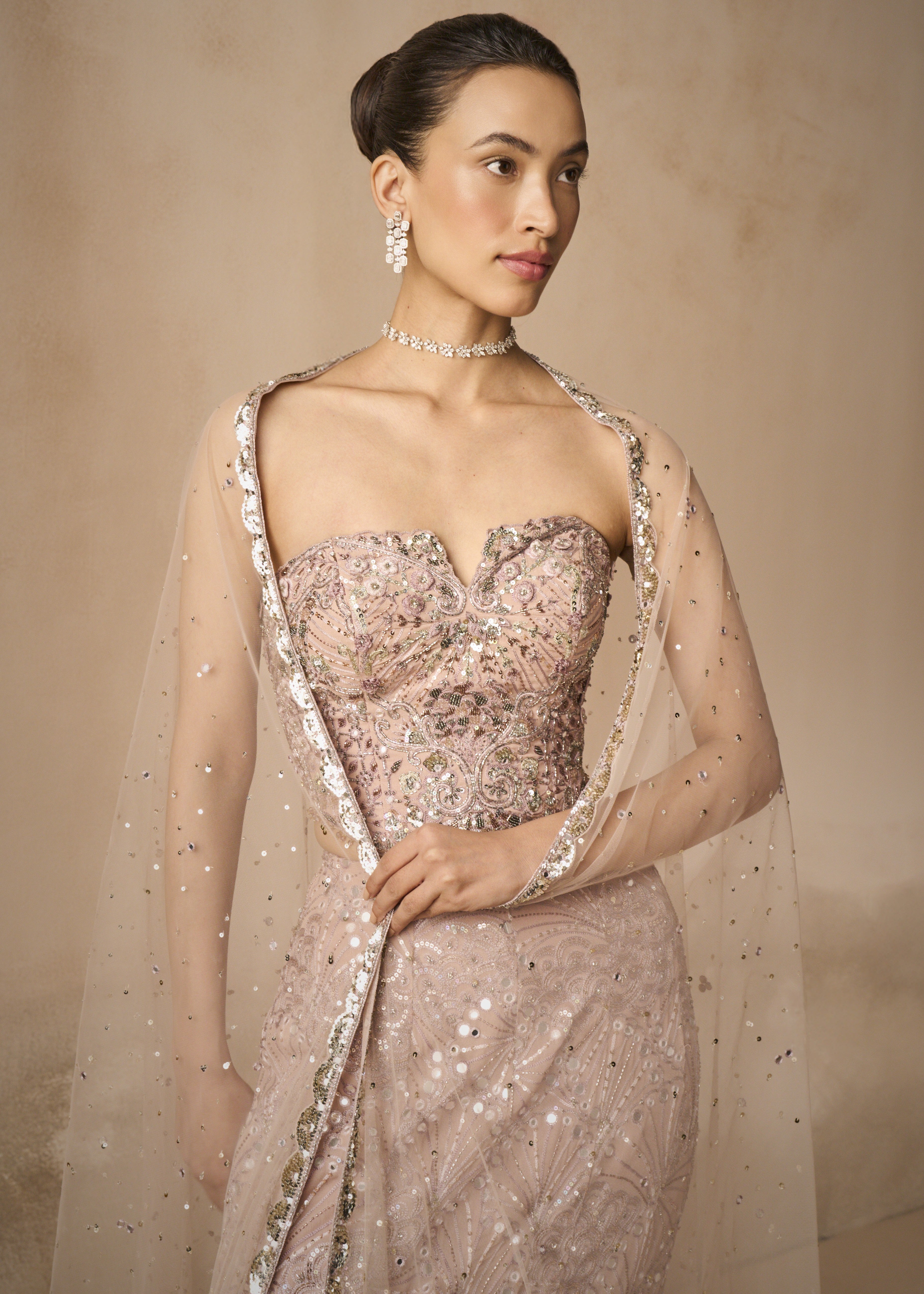 Mauve Pink Georgette Fit And Flare Lehenga Set