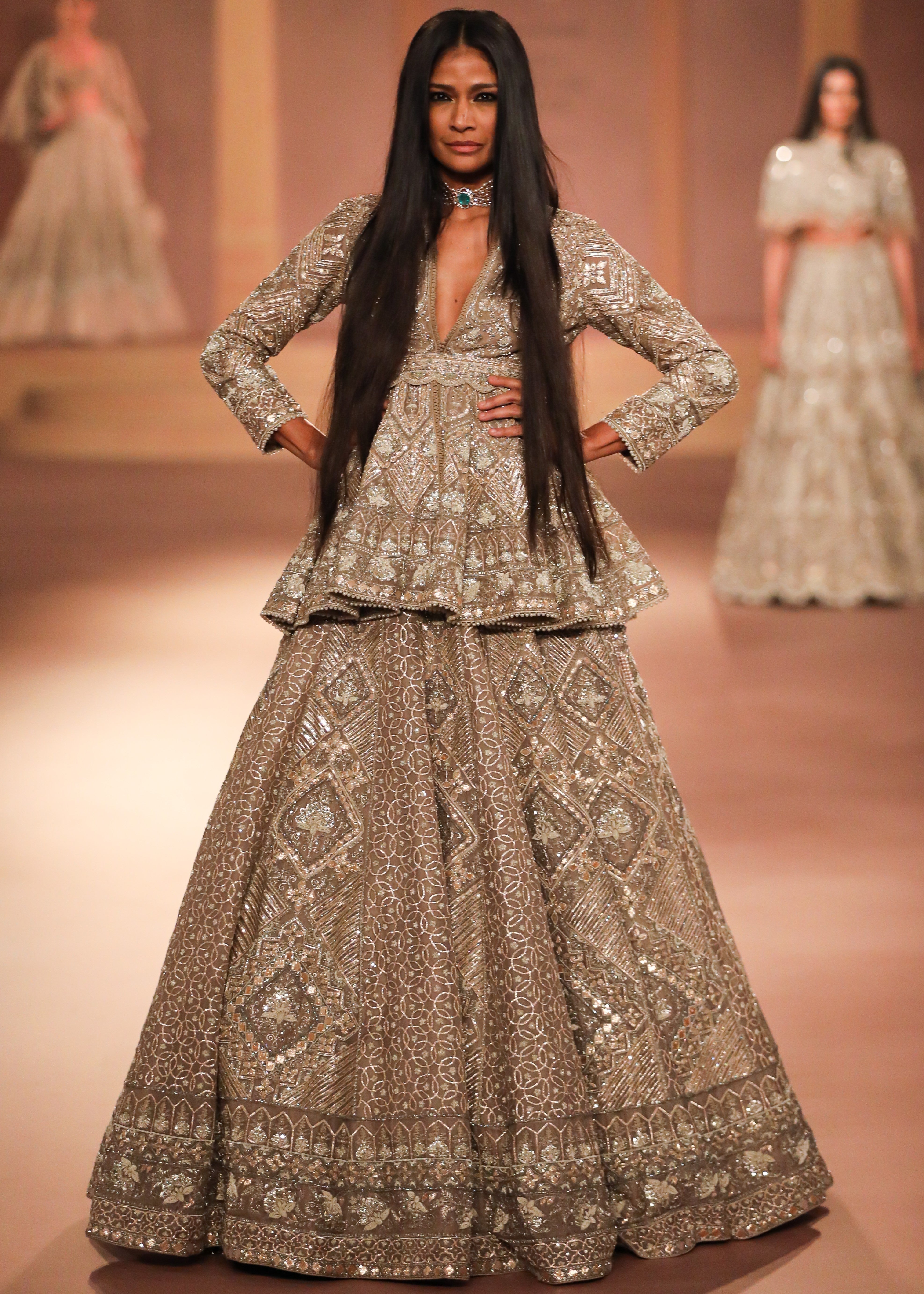 Beige Gold Peplum Lehenga Set S / Beige, Gold Beige Gold Peplum Lehenga Set S / Beige, Gold