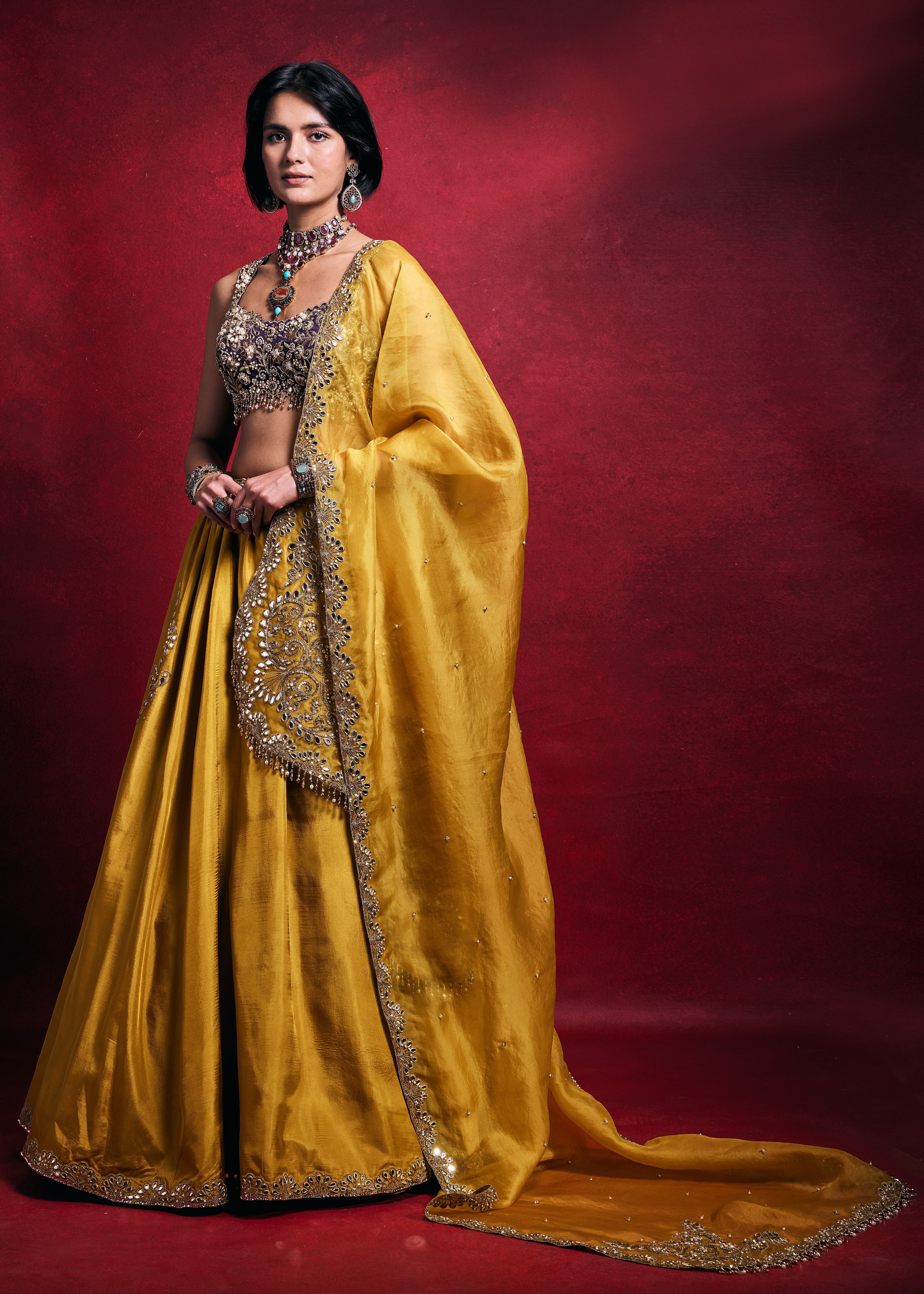 Mustard Silk Lehenga Set