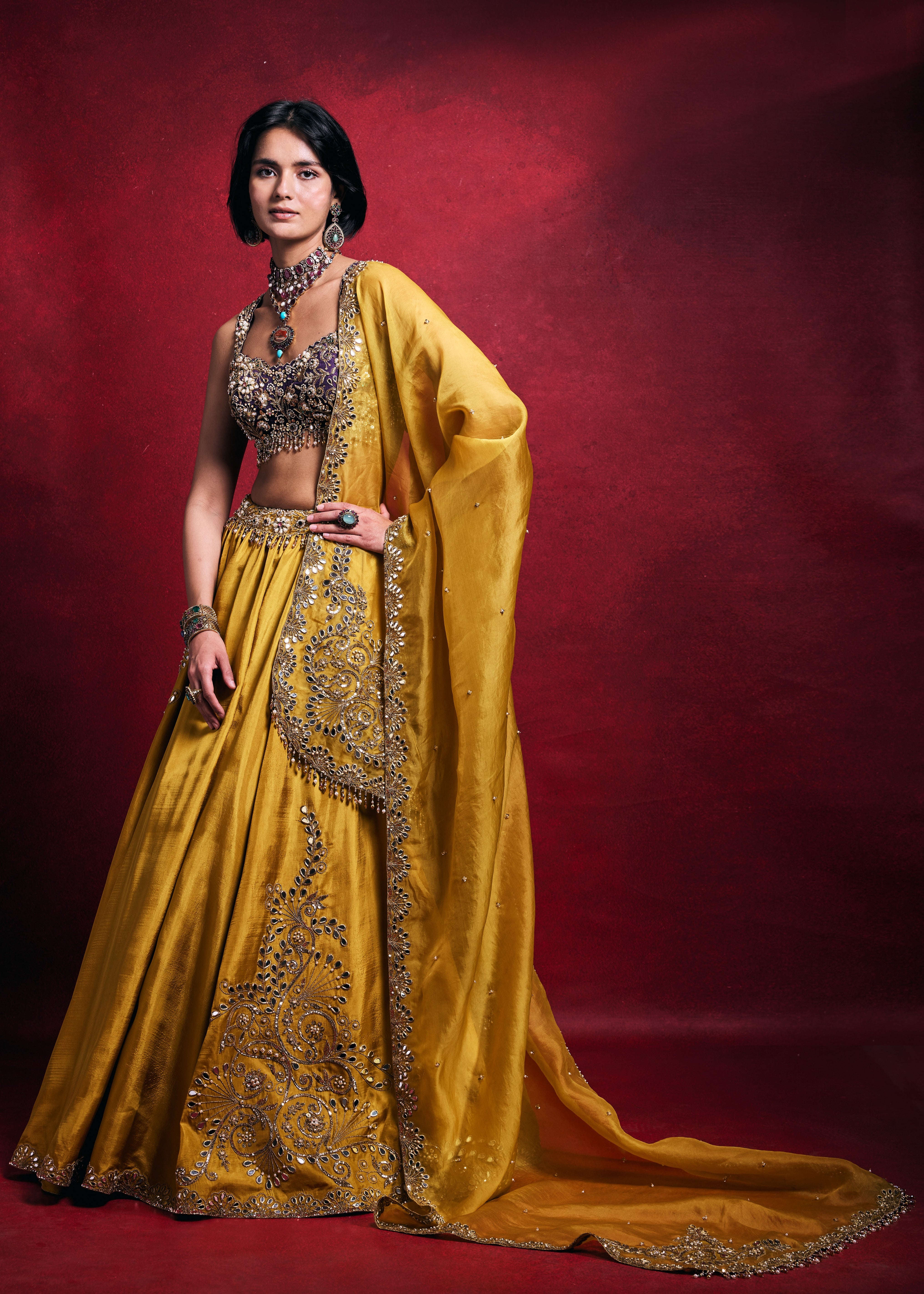 Mustard Silk Lehenga Set
