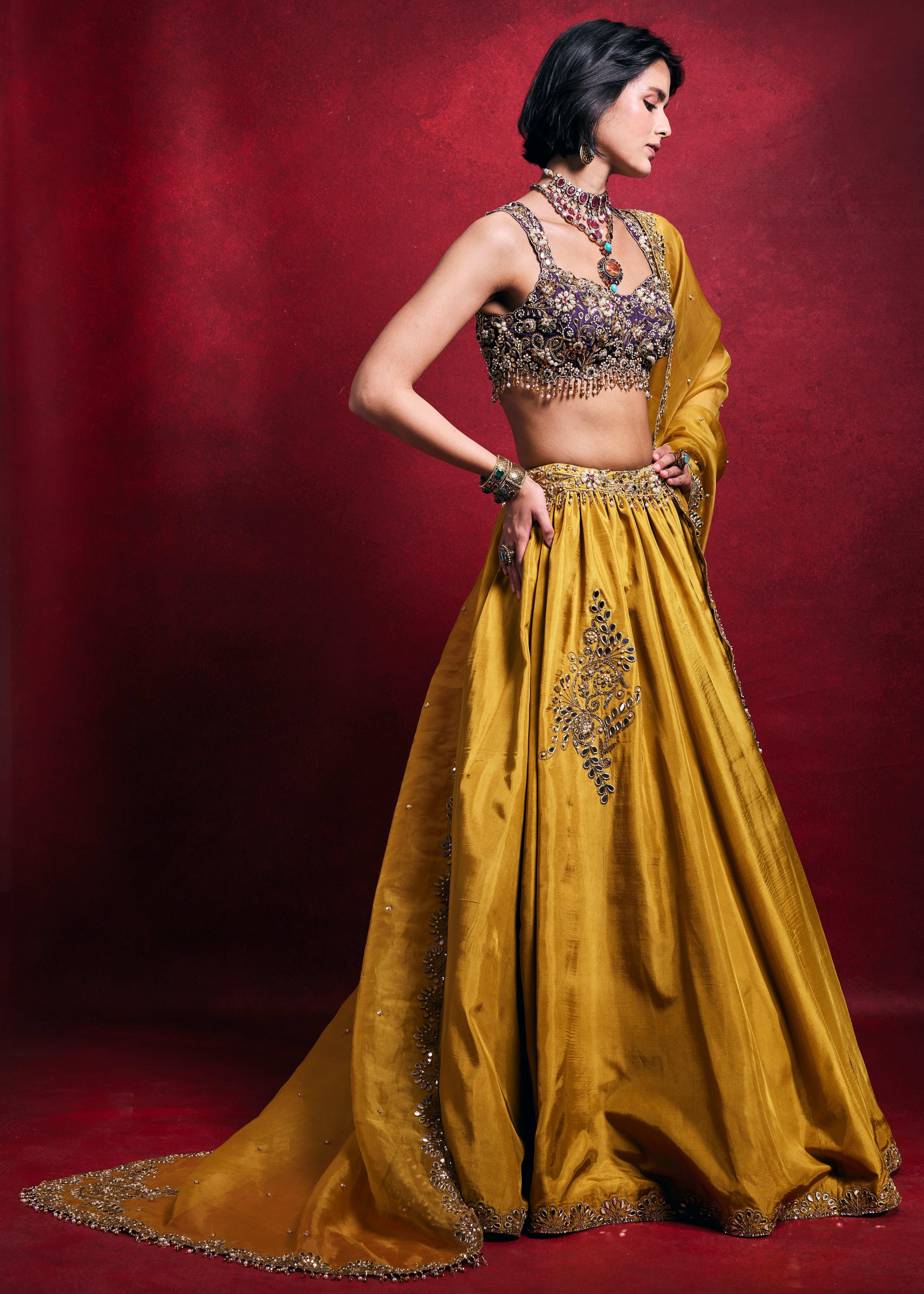 Mustard Silk Lehenga Set