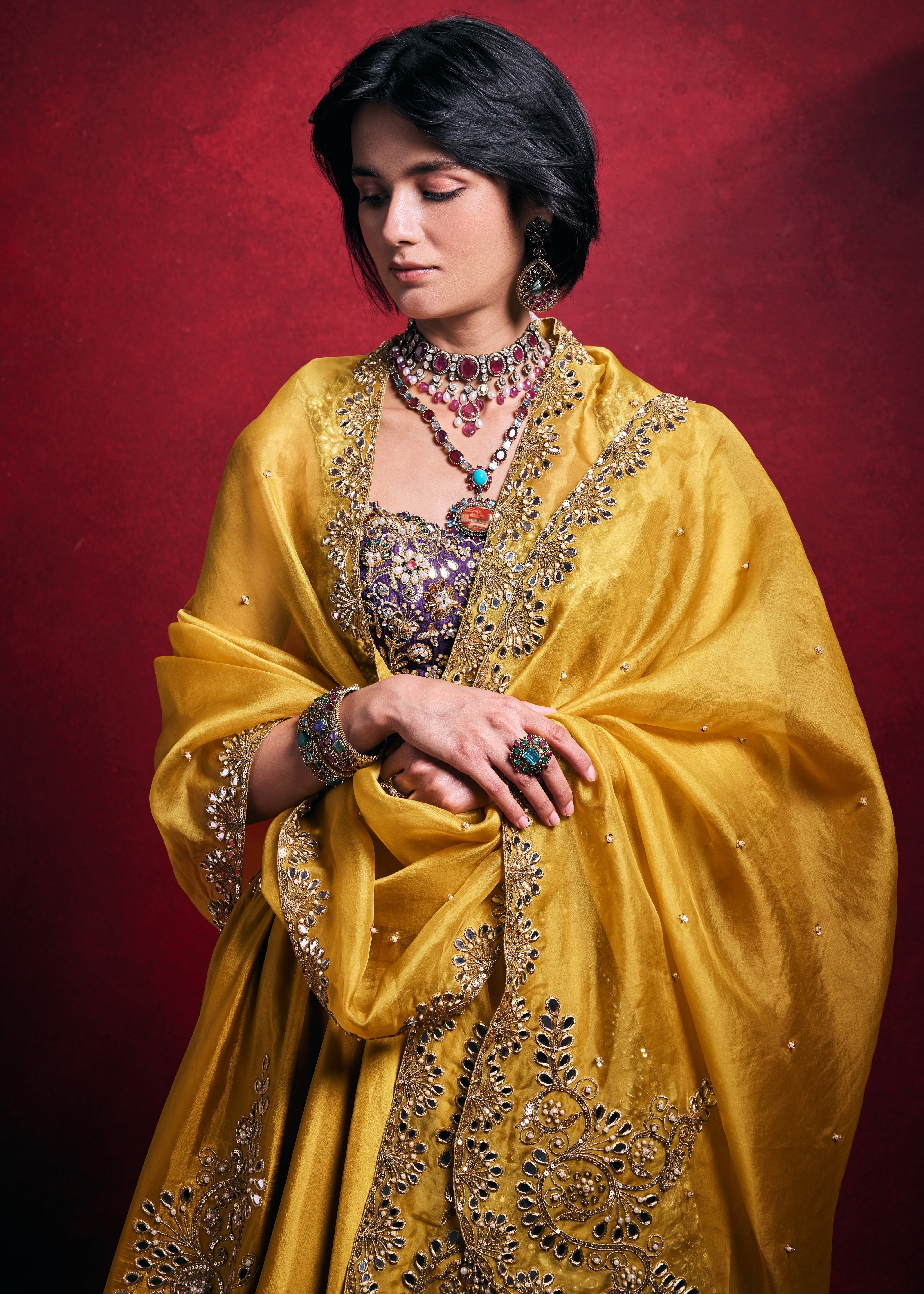 Mustard Silk Lehenga Set