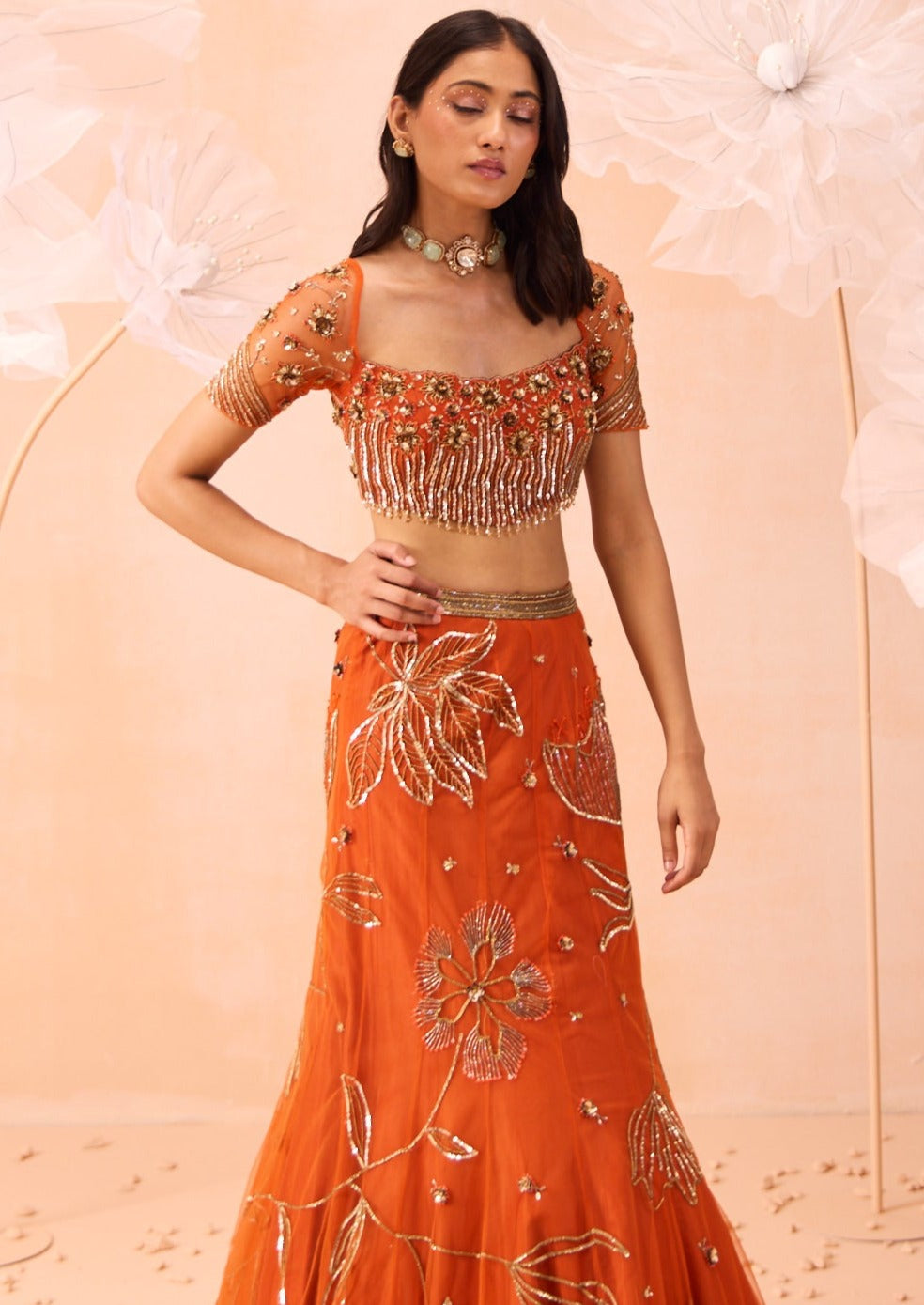 Burnt Orange Lehenga Set